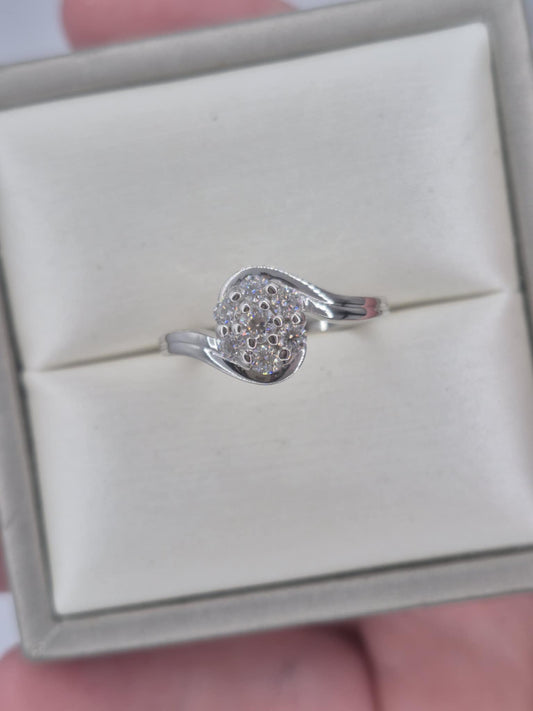 0.490ct. Moissanite Floral Ring Platinum Overlay 925 Sterling Silver