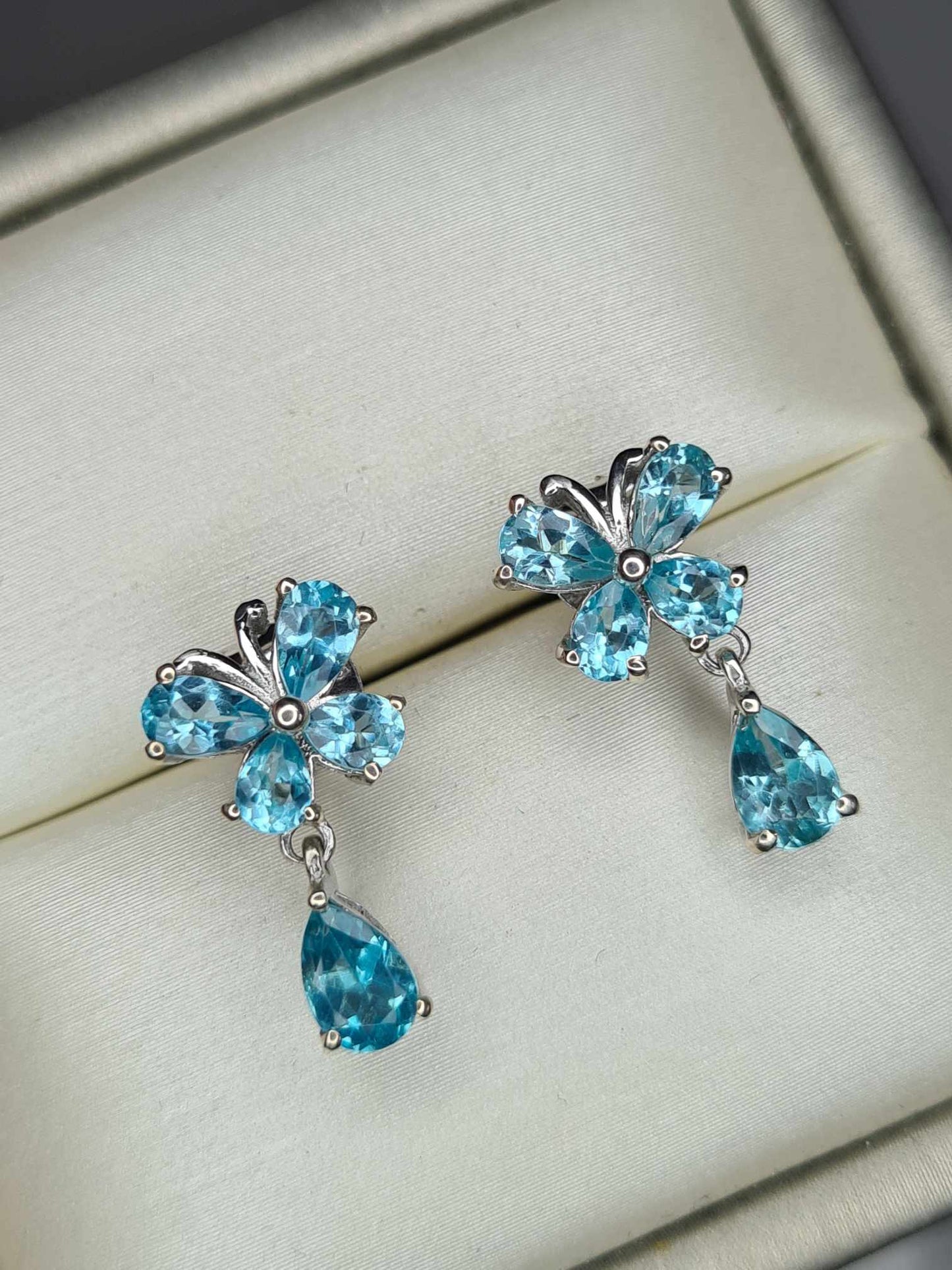 Blue Apatite Dangle Butterfly Earrings in Rhodium Overlay 925 Sterling Silver