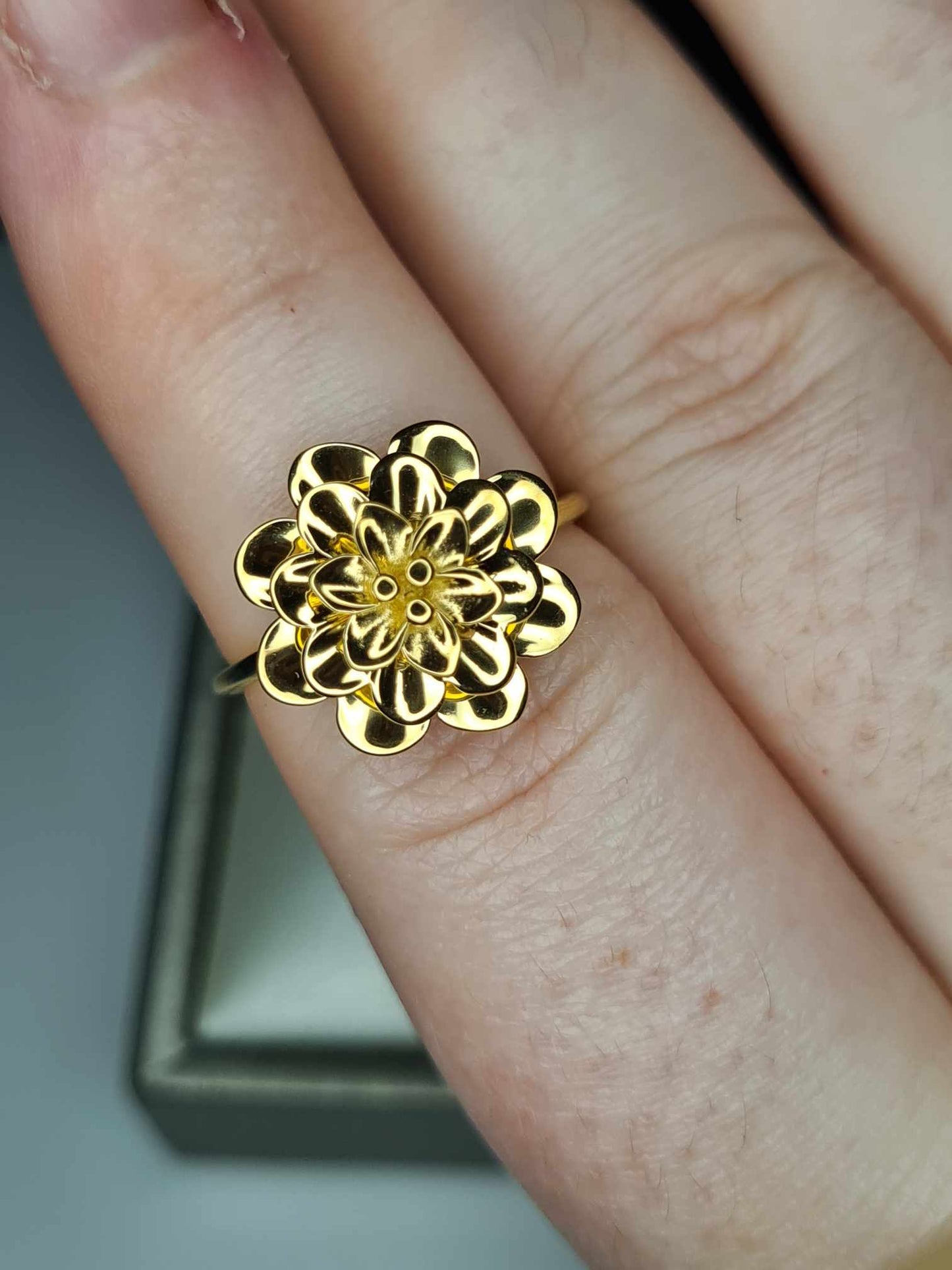 Floral 18K Yellow Gold 925 Sterling Silver Ring SIZES N,O