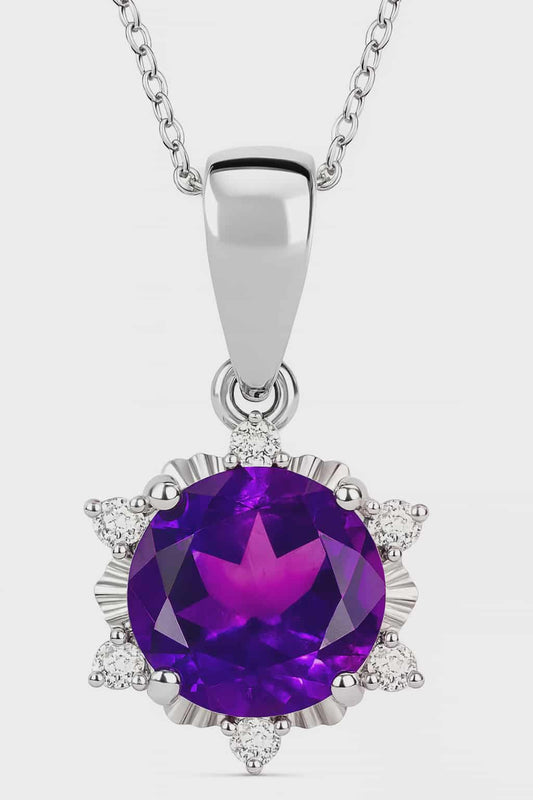 2.08ct Natural Moroccan Amethyst & White Zircon Necklace in Rhodium Overlay 925 Sterling Silver