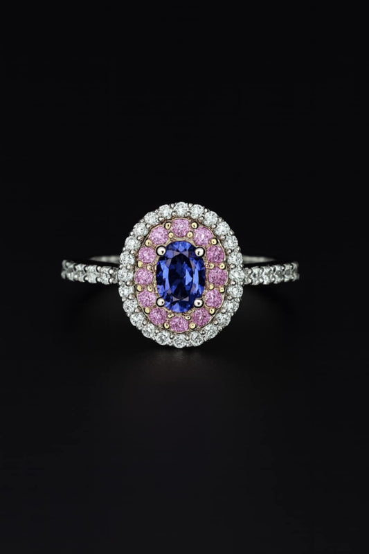 Tanzanite & Pink Sapphire Halo Ring in 925 Sterling Silver SIZE L