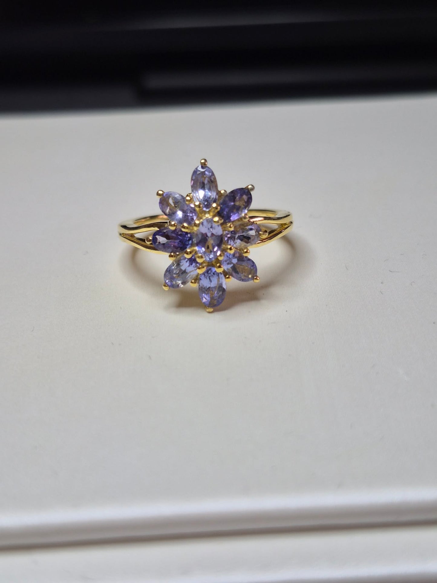 2.12ct Tanzanite Floral Ring in Yellow Gold Plated 925 Sterling Silver SIZE O