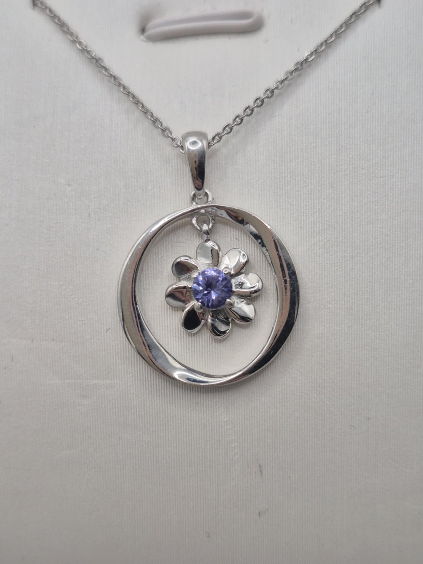 Tanzanite Floral Dangle Necklace in Rhodium Overlay 925 Sterling Silver