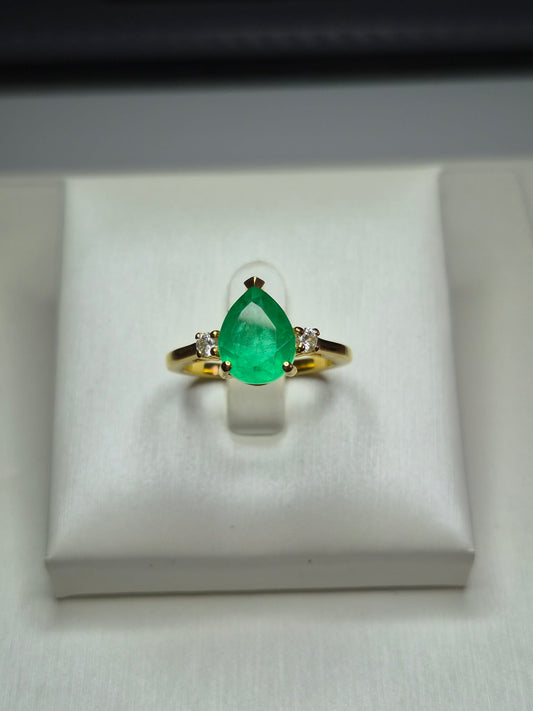 Pear Cut Emeraldine Quartz Ring 925 Sterling Silver With Gold Plating SIZE N