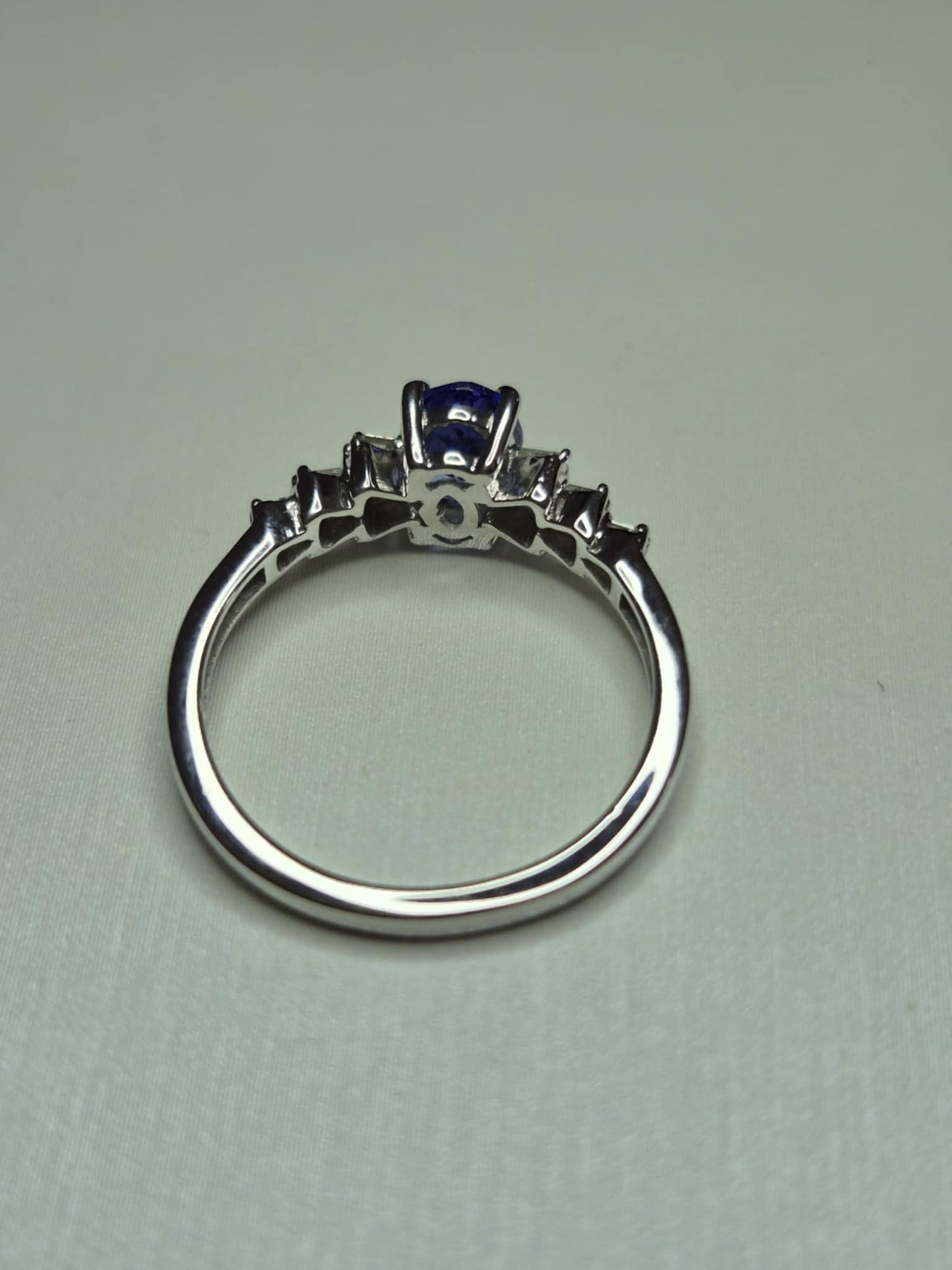 Tanzanite & White Diamond Ballerina Ring Rhodium Overlay 925 Sterling Silver SIZE M