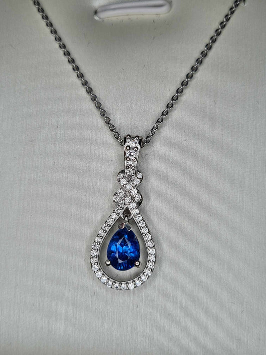 1ct Natural Himalayan Kyanite & White Zircon Necklace 925 Sterling Silver