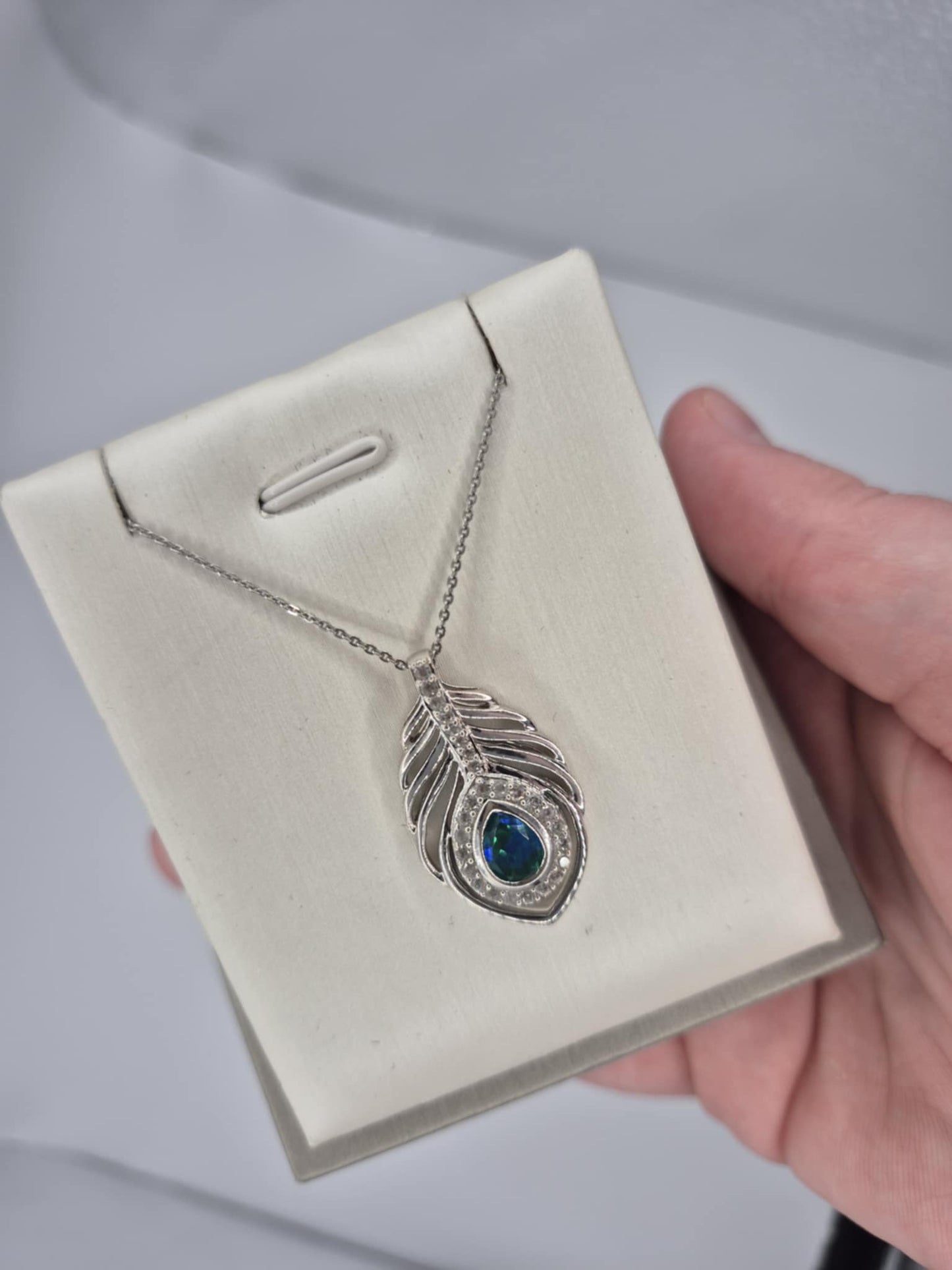 Peacock Triplet Quartz, White Zircon Feather Necklace in Rhodium Overlay 925 Sterling Silver