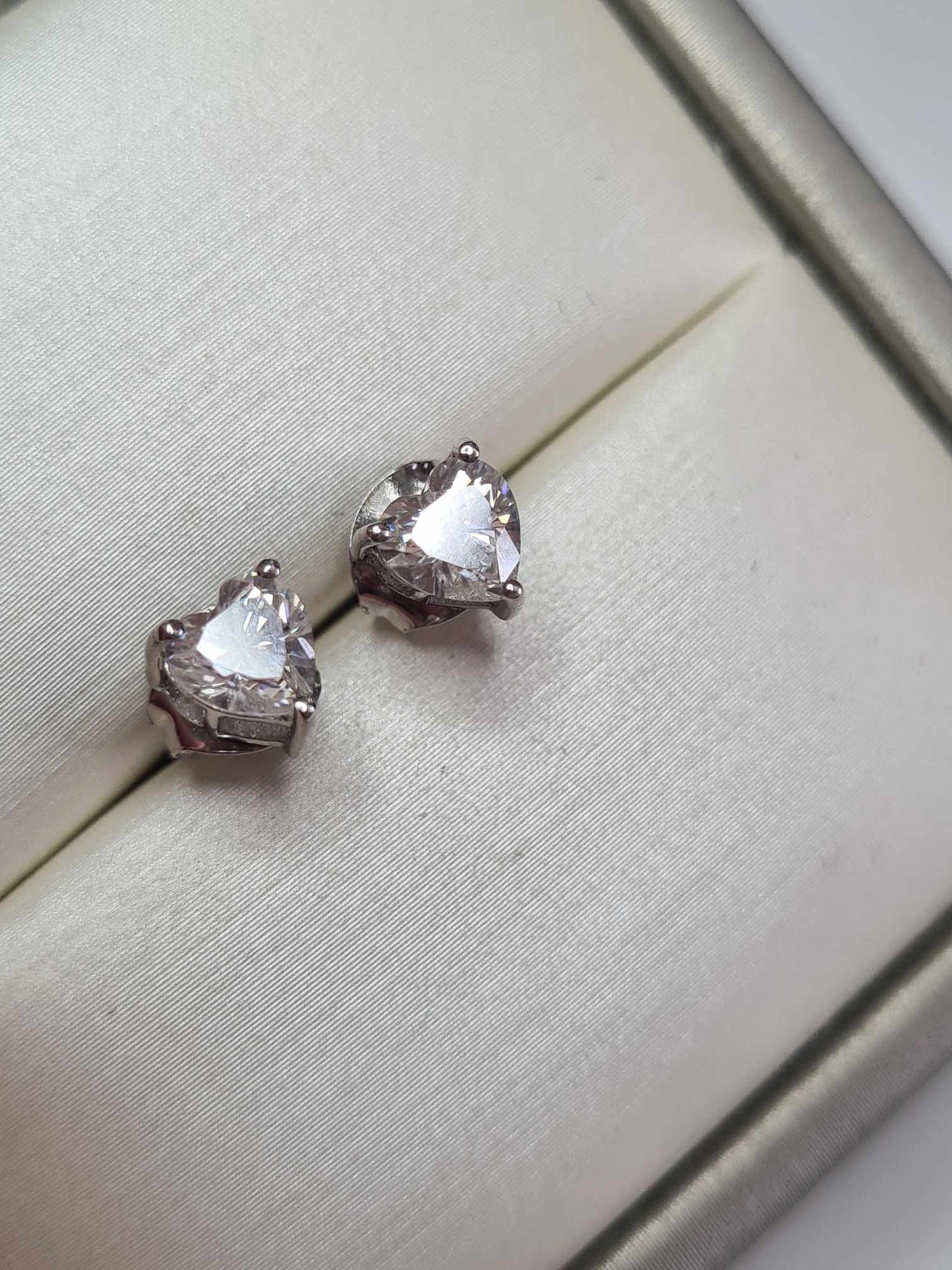 1ct Moissanite Heart Solitaire Earrings in Platinum Overlay 925 Sterling Silver