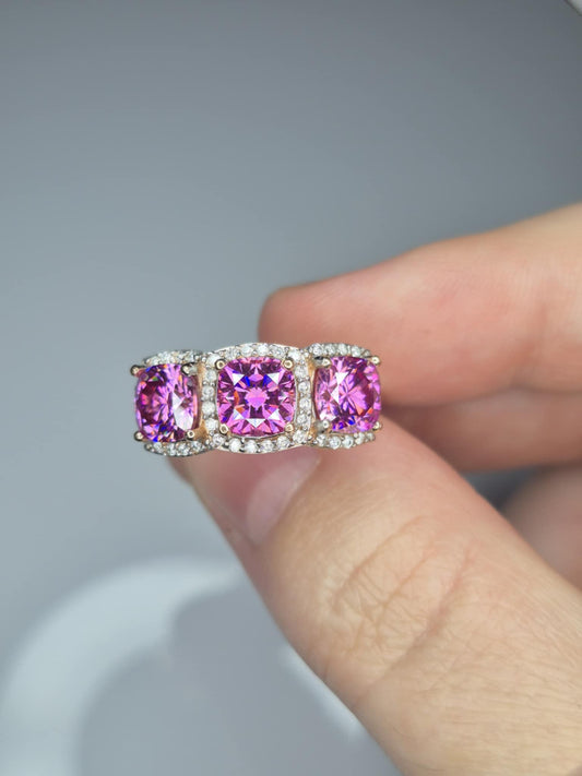 3.45ct Pink &amp; White Moissanite Ring in 18K Rose Gold 925 Sterling Silver SIZE O