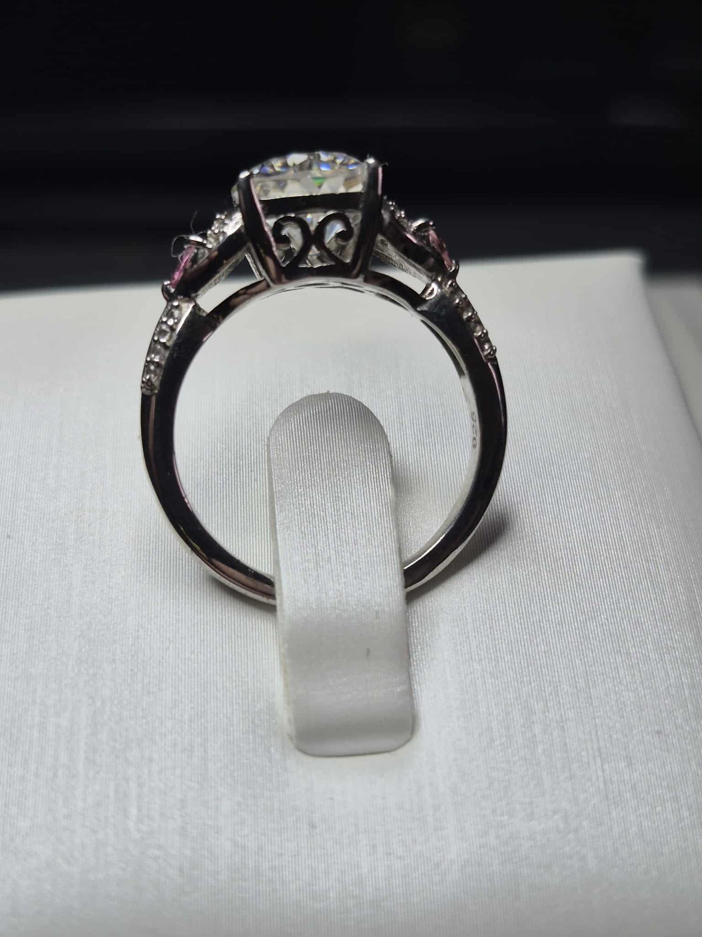 3.07ct Moissanite, Pink Tourmaline &amp; Natural Zircon Ring 925 Sterling Silver SIZE M