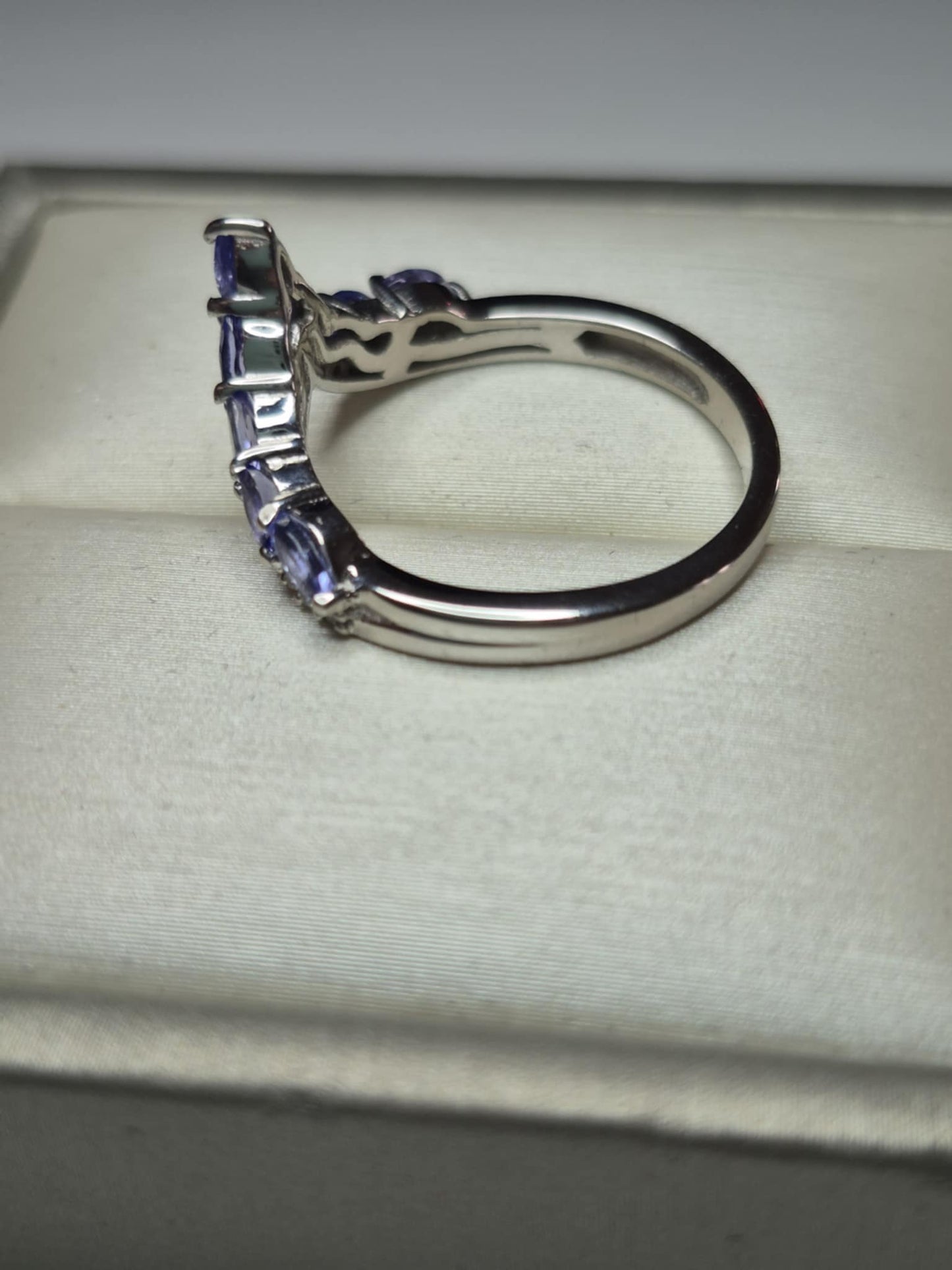 1.17ct Tanzanite and White Zircon Wishbone Ring in Rhodium Overlay 925 Sterling Silver