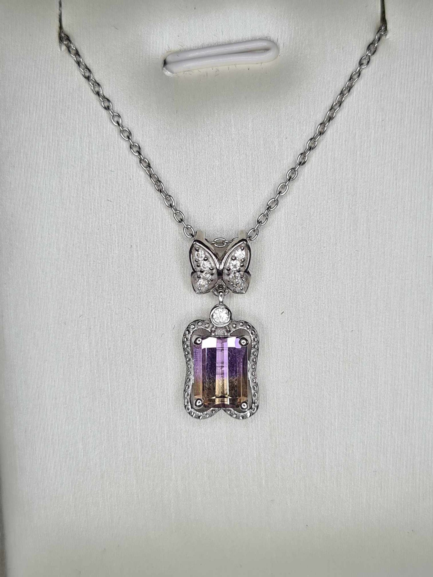 Ametrine & Natural Zircon Butterfly Necklace in Rhodium Overlay 925 Sterling Silver