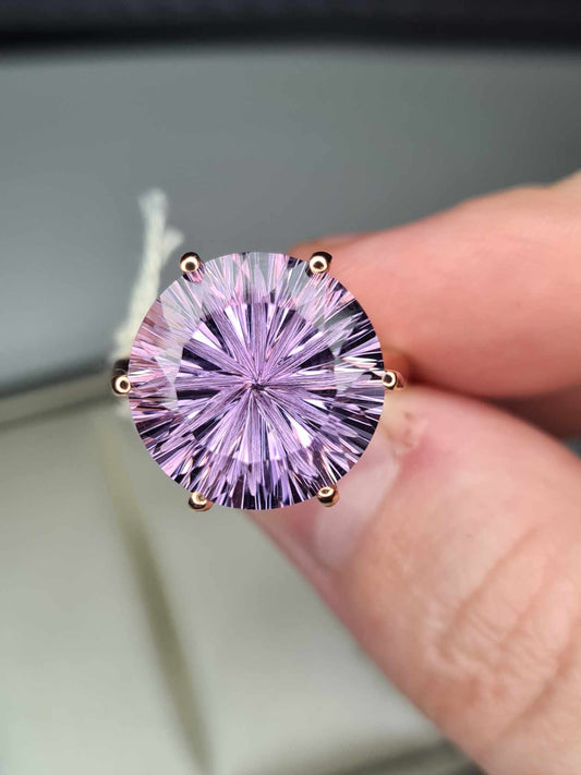 9.49ct  Rose De France Amethyst Solitaire Ring in 18K Rose Gold Overlay 925  Sterling Silver SIZE M