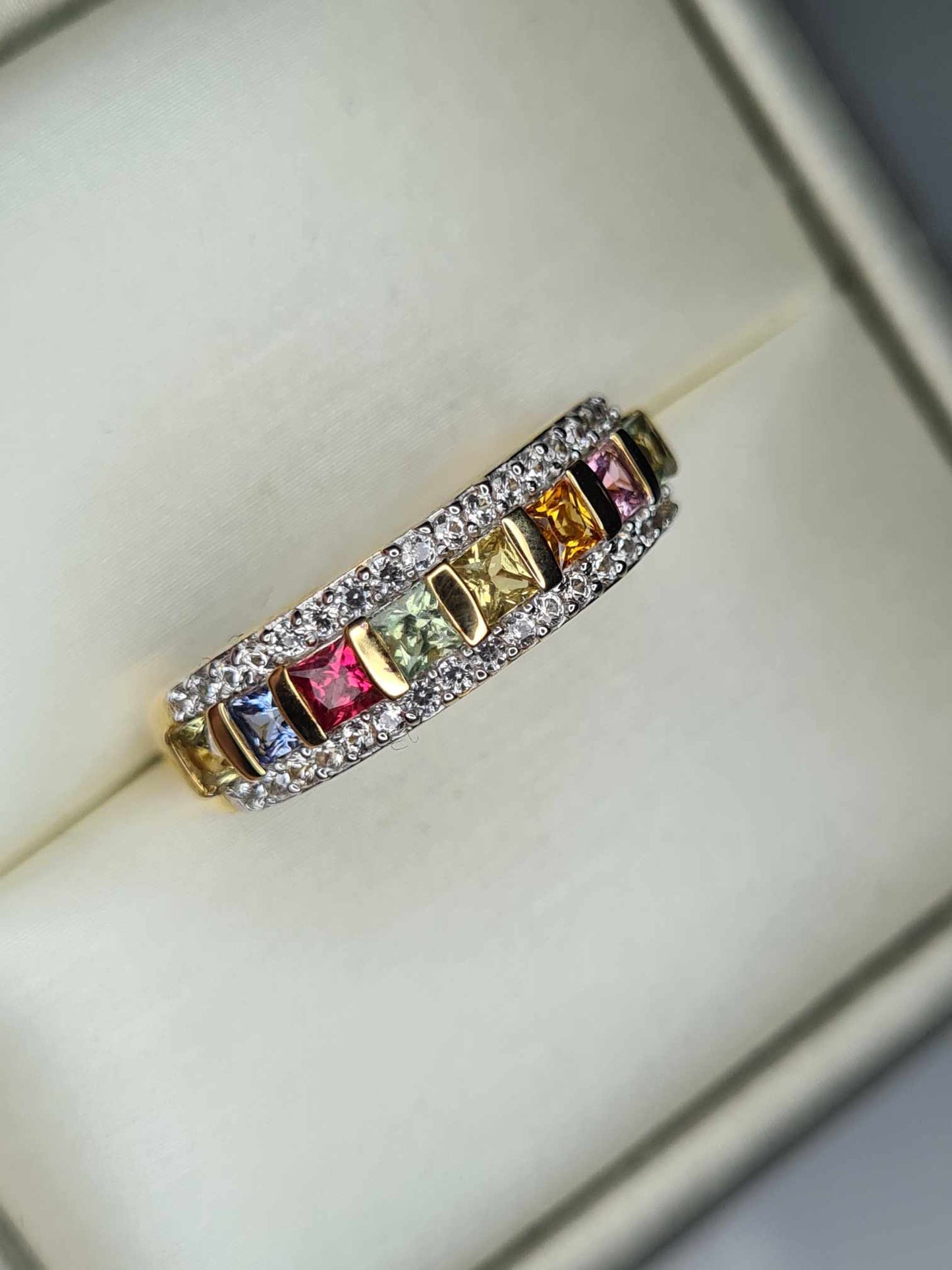 1.14ct Rainbow Sapphire and Natural Zircon Half Eternity Band Ring SIZE M