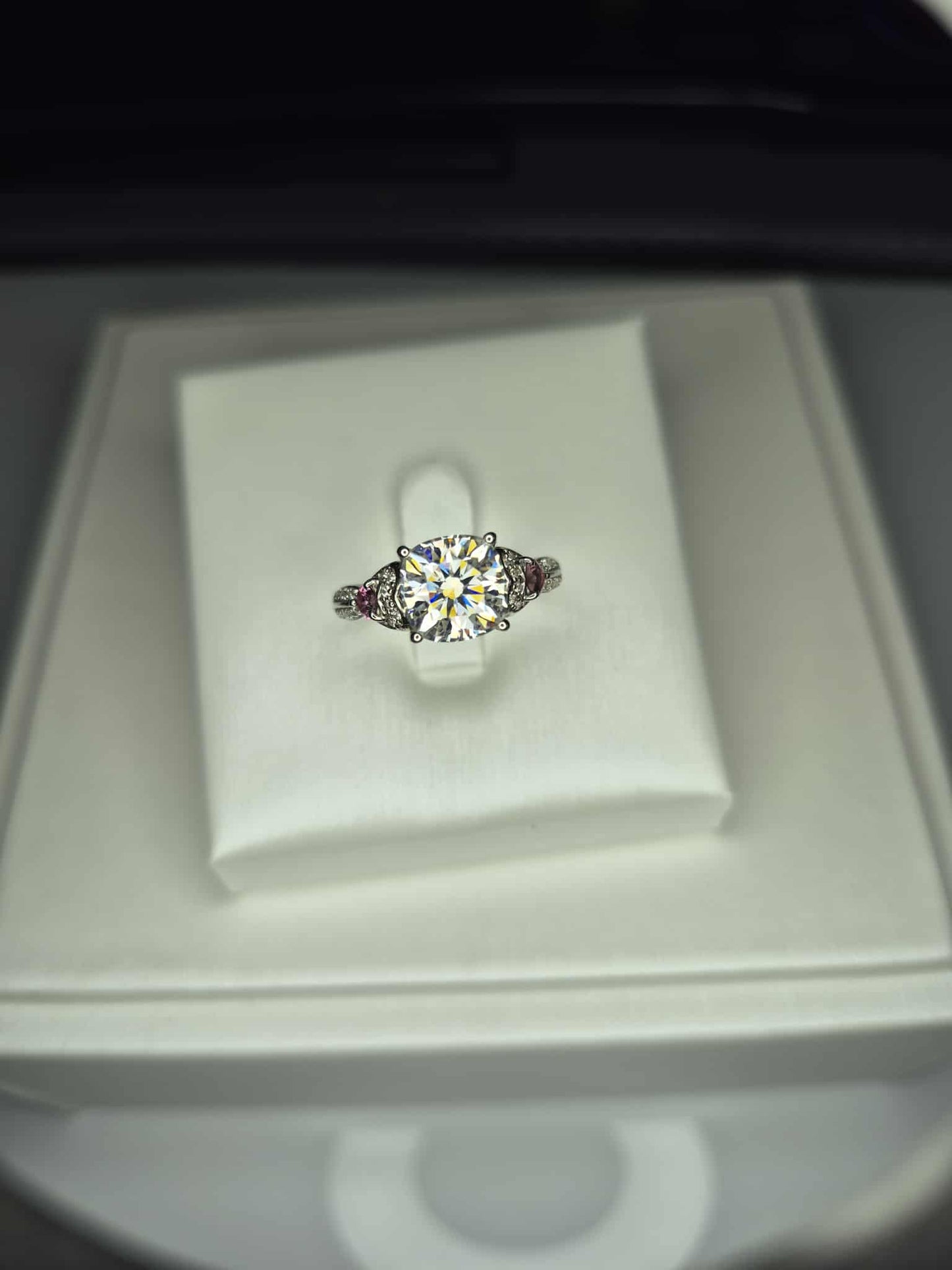 3.07ct Moissanite, Pink Tourmaline &amp; Natural Zircon Ring 925 Sterling Silver SIZE M