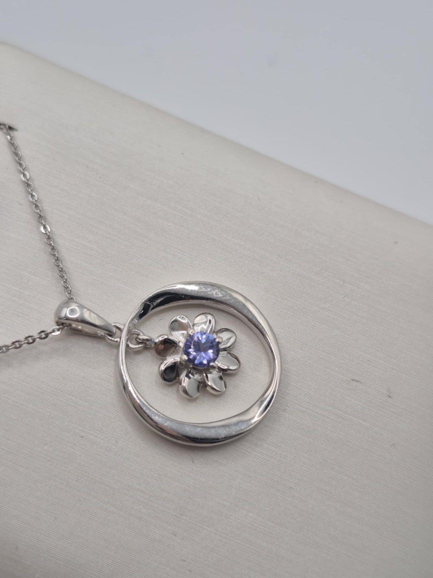 Tanzanite Floral Dangle Necklace in Rhodium Overlay 925 Sterling Silver