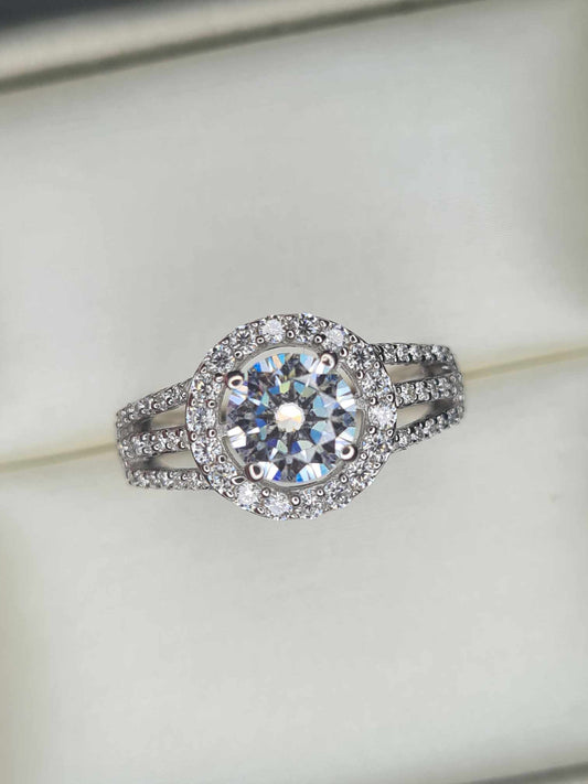 1.42ct Moissanite Halo Ring in Platinum Overlay 925 Sterling Silver SIZE L