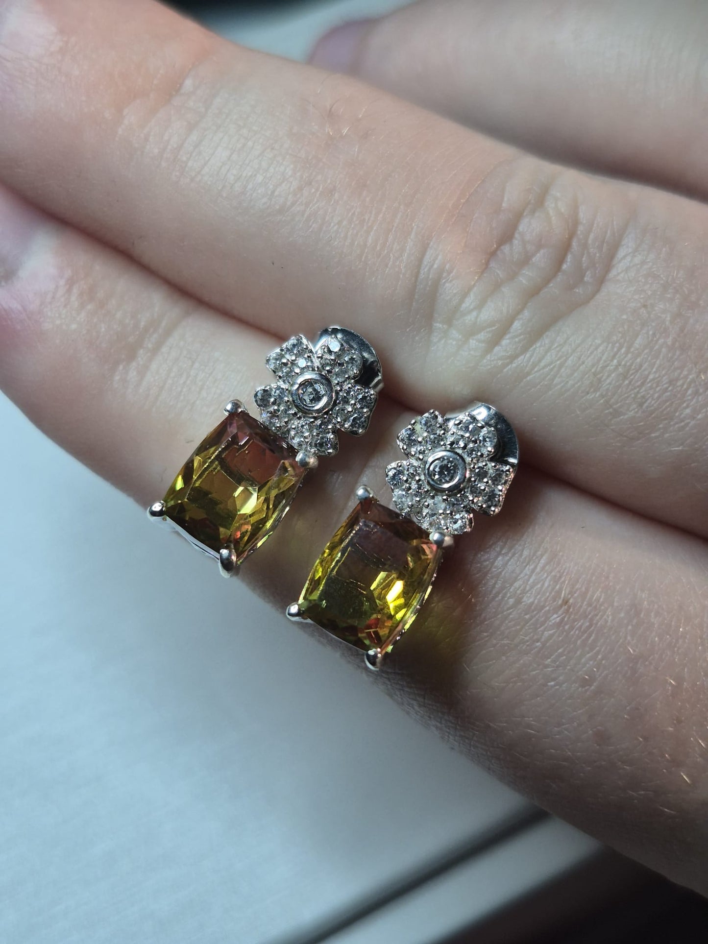 5.41ct Rainbow Genesis Quartz & White Zircon Earrings 925 sterling silver