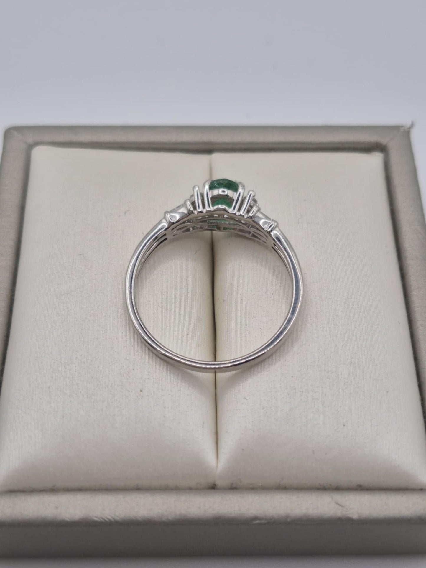 1.361ct AAEmerald & White Zircon Ring in Platinum Overlay 925 Sterling Silver SIZE T