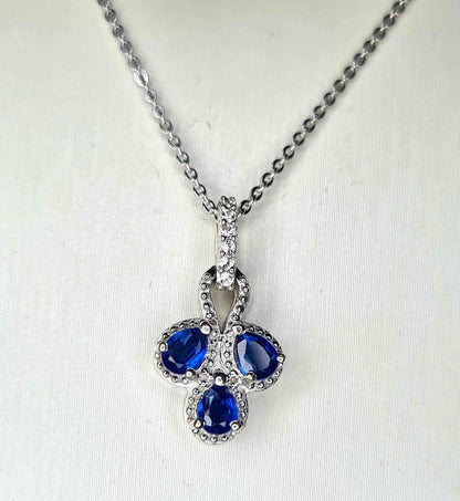 0.660ct. Natural Himalayan Kyanite & White Zircon Necklace 925 Sterling Silver