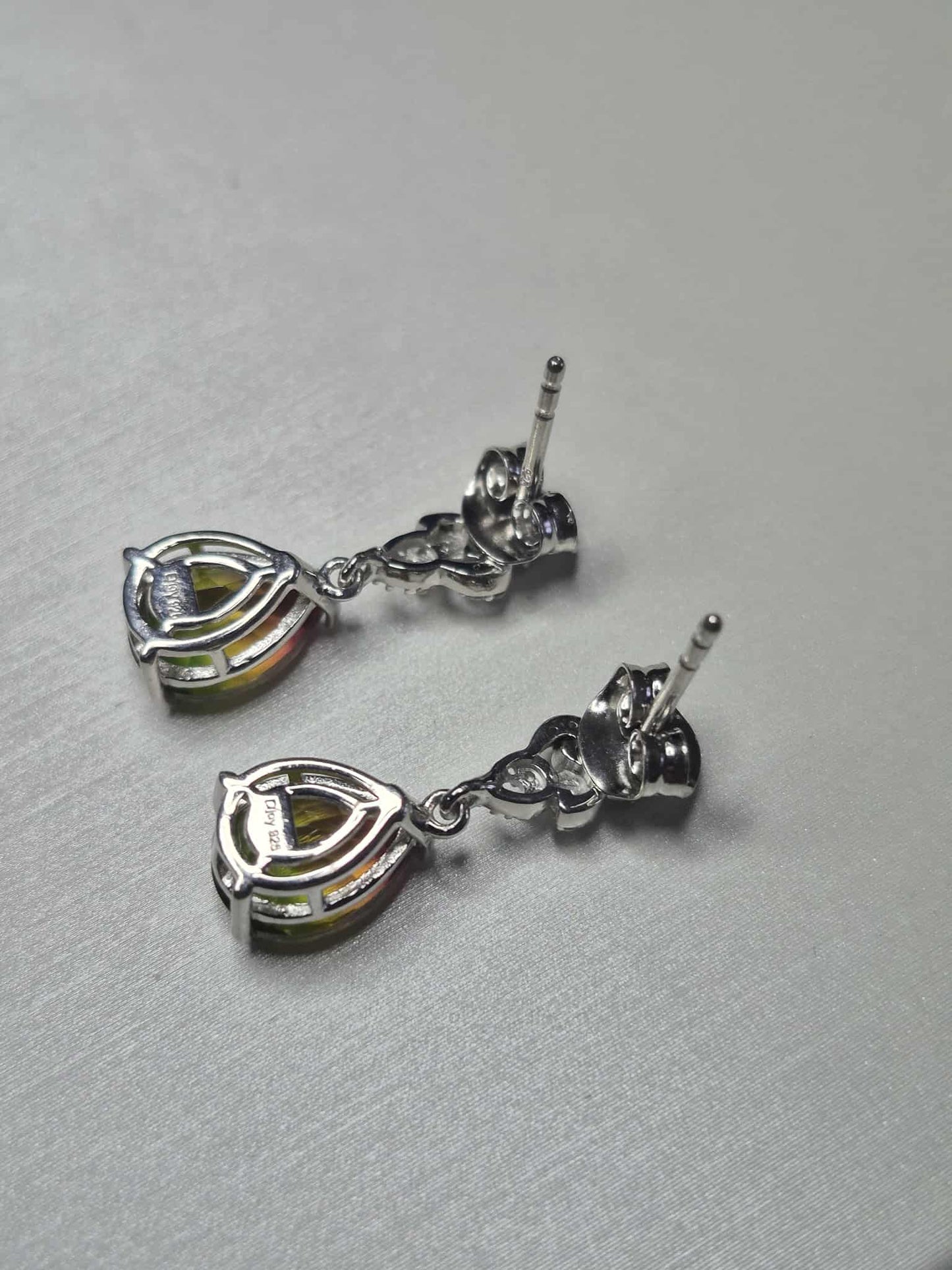 Rainbow Genesis Quartz, White Zircon Dangle Earrings in 925 Sterling Silver