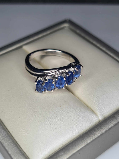 1.685ct Kyanite 5 stone Ring in Platinum Overlay 925 Sterling Silver SIZE L