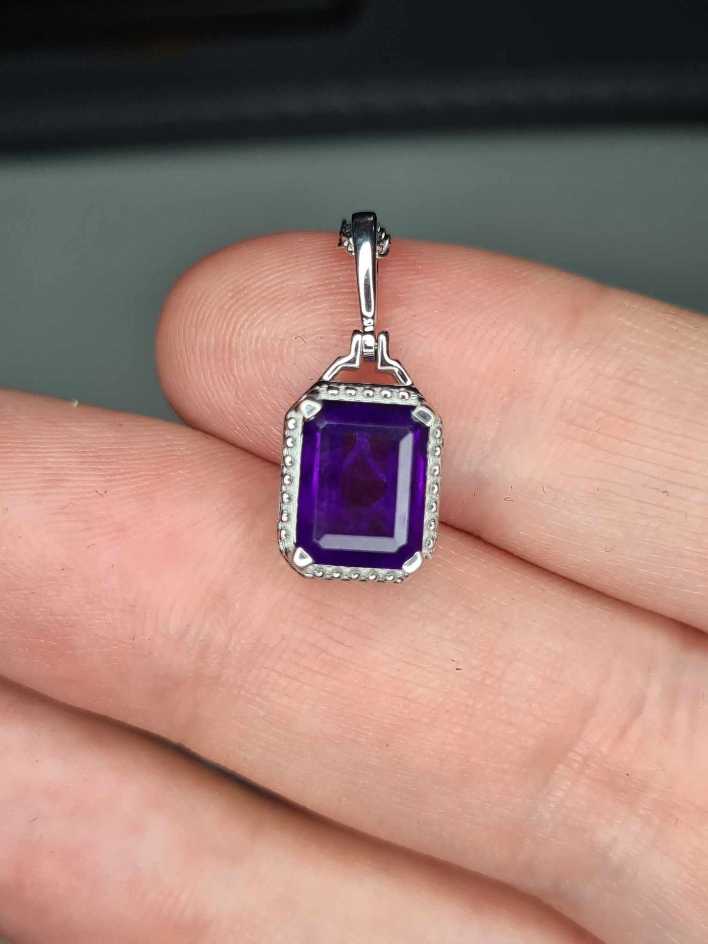 AAA 2.35 Ct Amethyst Solitaire Halo Necklace 925 Sterling Silver