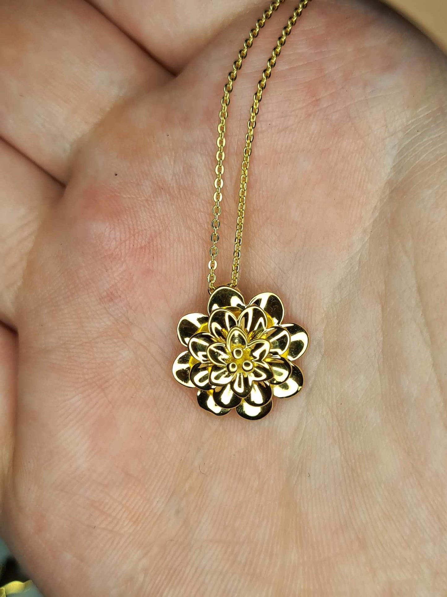 Floral 18k Gold Overlay 925 Sterling Silver Necklace