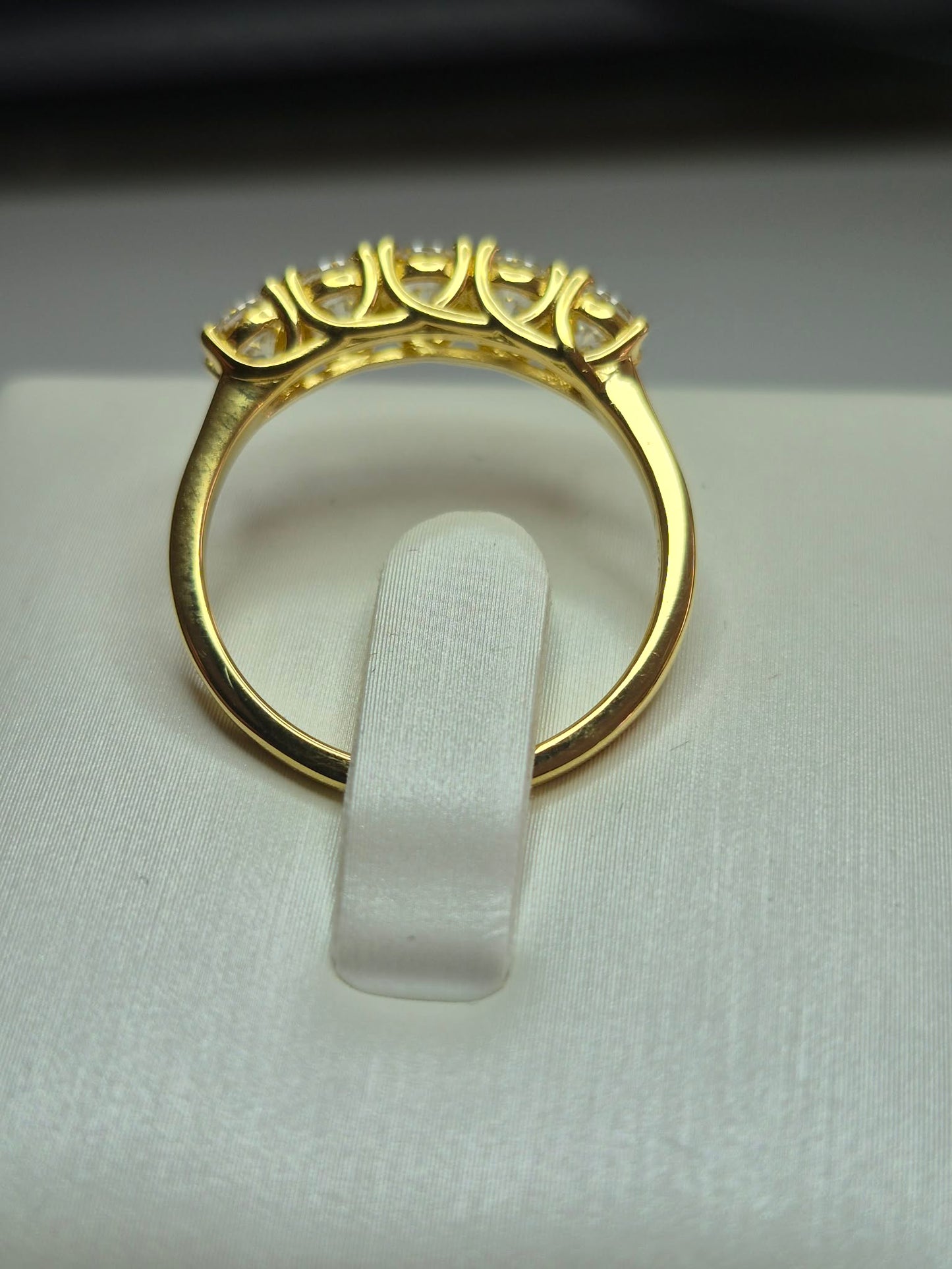 1.16ct 5 Stone Moissanite Band Ring Gold overlay 925 sterling silver SIZE R