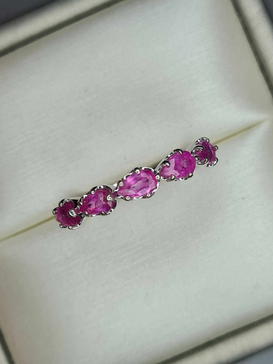 1.54ct Pink Sapphire 5 Stone Ring in Platinum Overlay 925 Sterling Silver