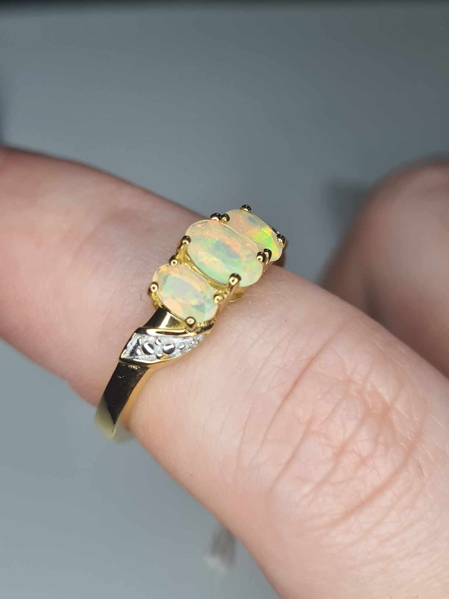 0.60ct AA Ethiopian Welo Opal Ring in 14K Gold Overlay 925 Sterling Silver