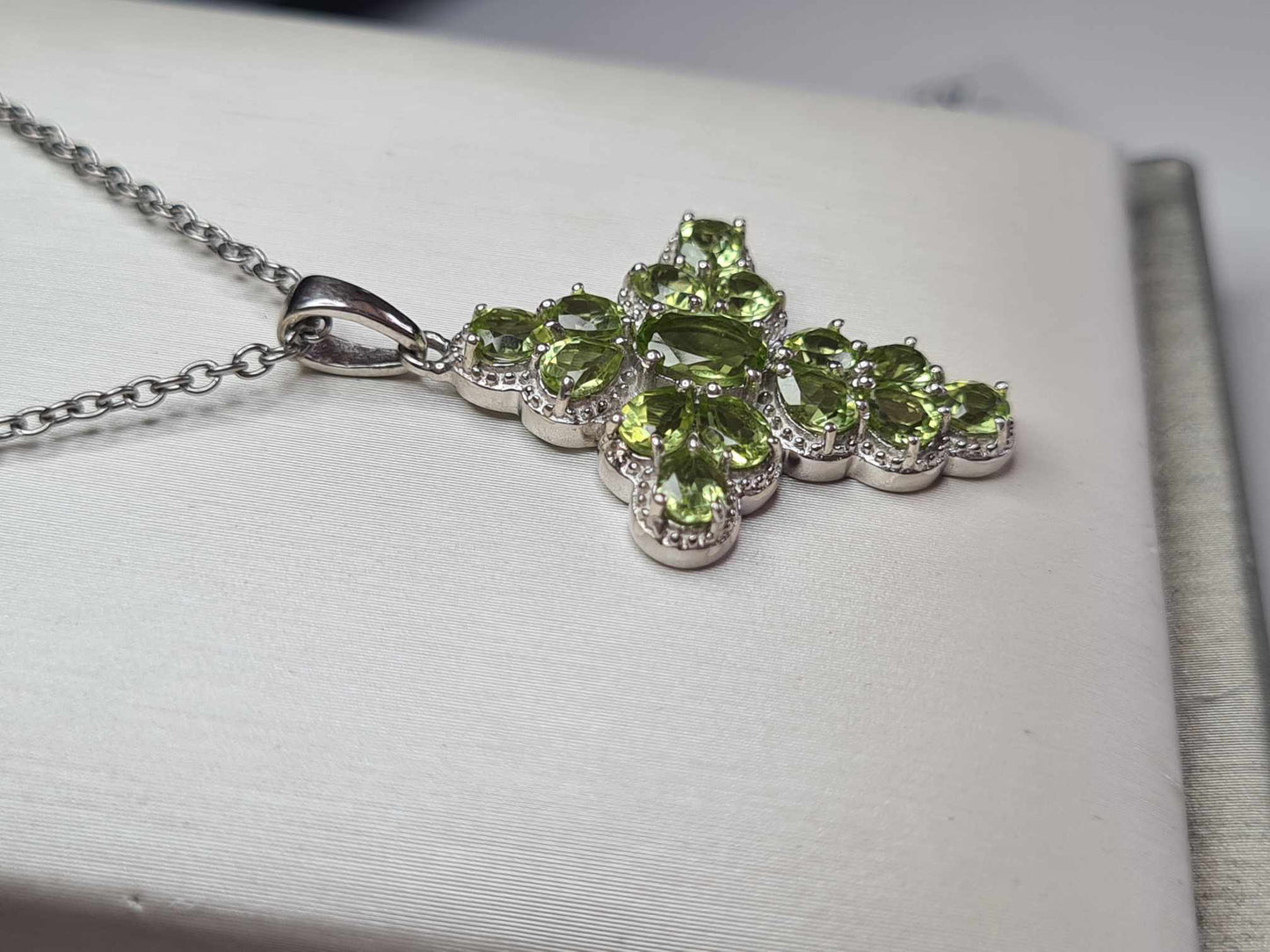 2.44ct Hebei Peridot Cross Pendant 925 Sterling Silver