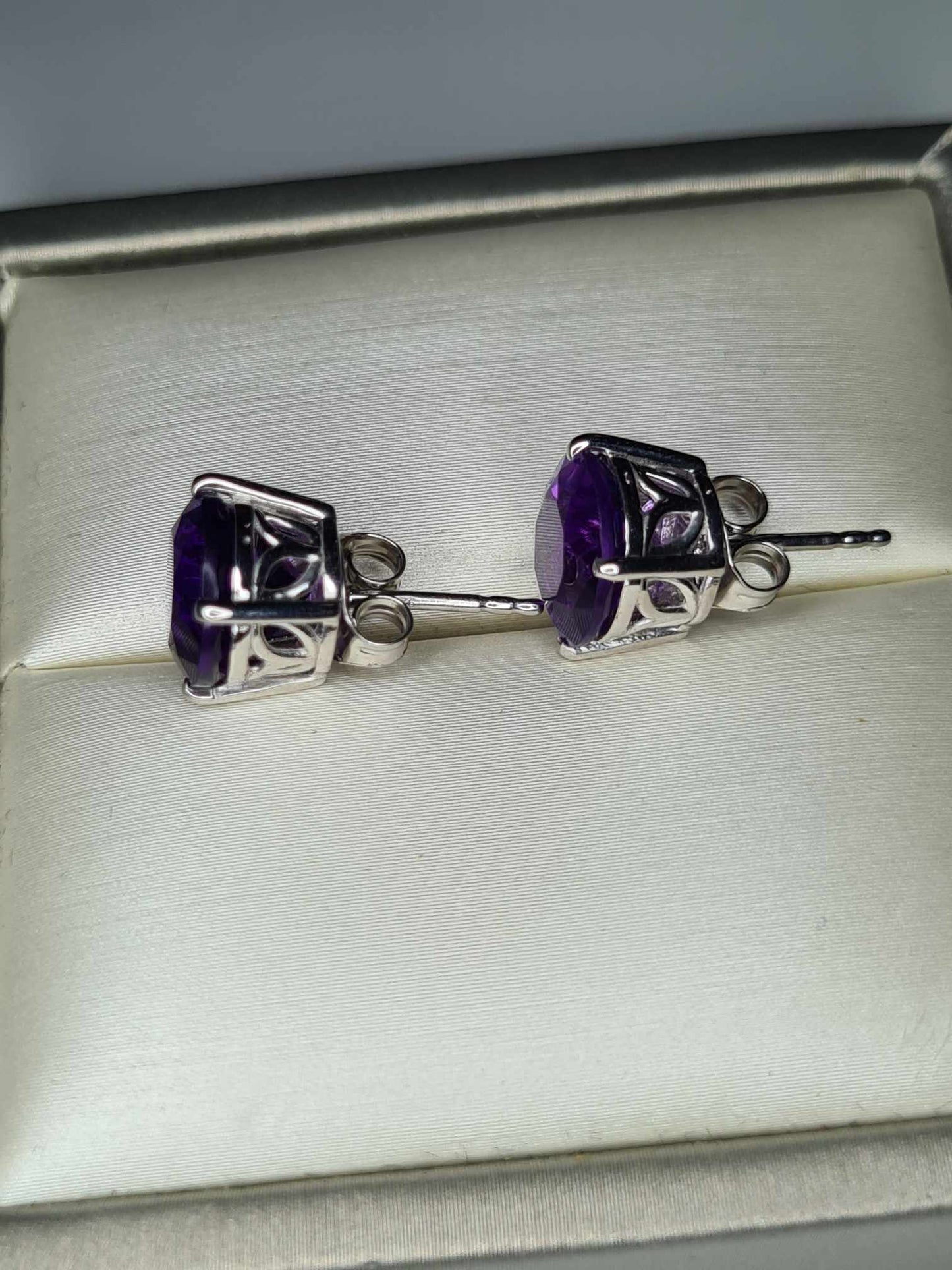 5ct AAA Amethyst Solitaire Earrings in Platinum Overlay 925 Sterling Silver