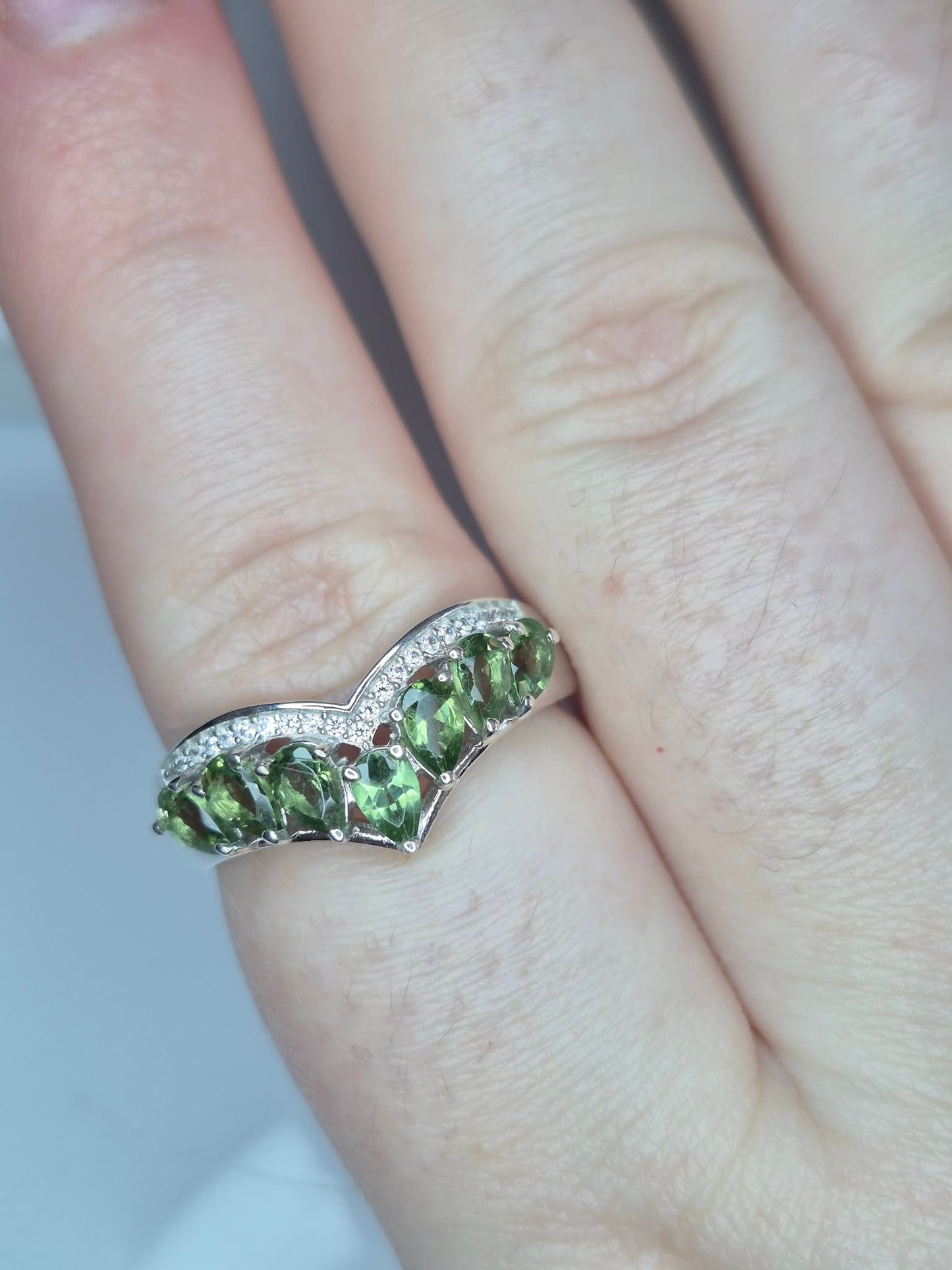 1.85ct Green Apatite WishBone Ring in Platinum Overlay925 Sterling Silver SIZE S