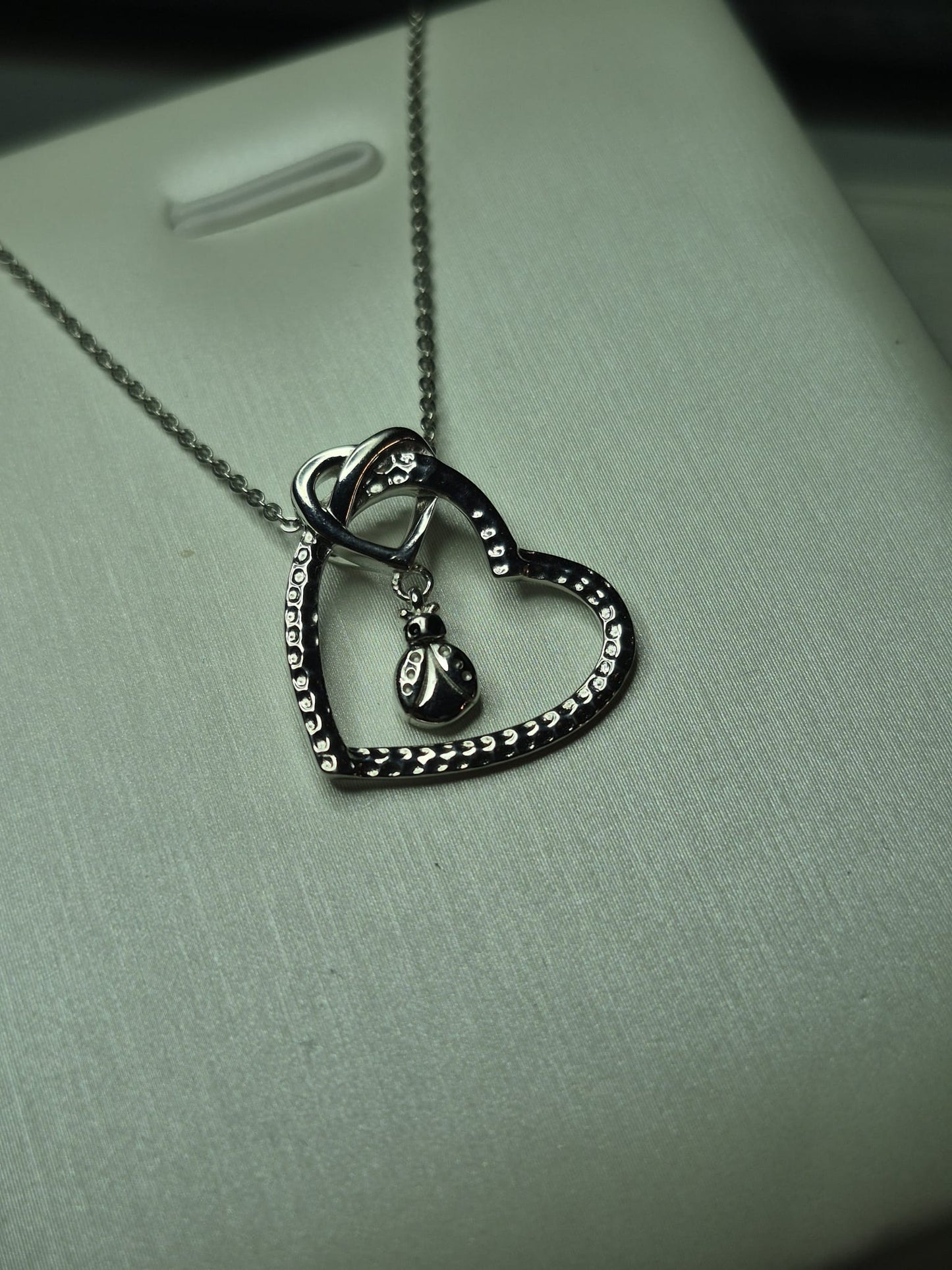 Blue Sapphire LadyBird Necklace Rhodium overlay 925 Sterling Silver