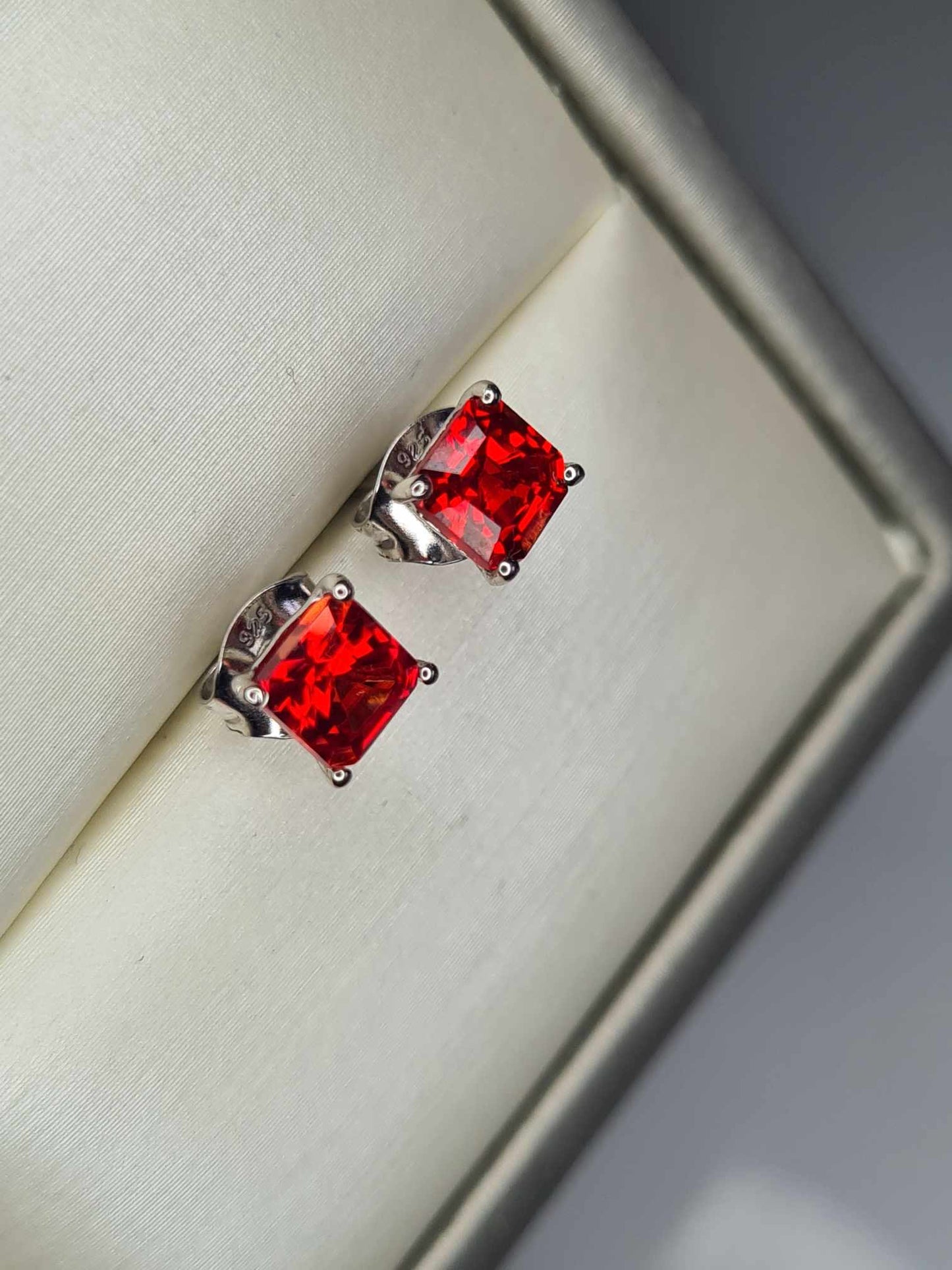 1.90ct Lab Created Padparadscha Sapphire Solitaire Stud Earrings in Platinum Overlay 925 Sterling Silver