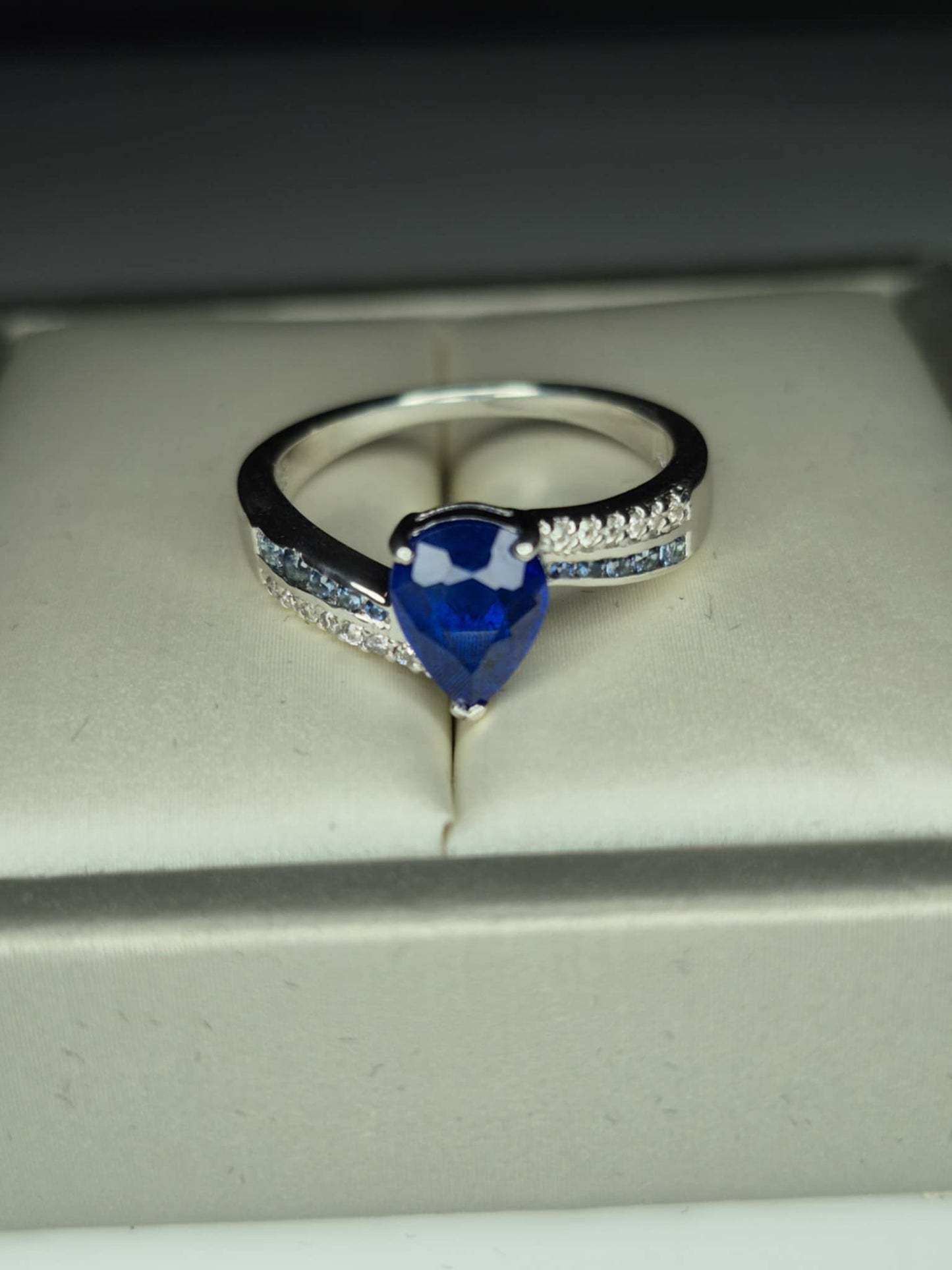 1.57ct Blue Spinel, White Zircon, Blue Sapphire Ring 925 Sterling Silver SIZE M