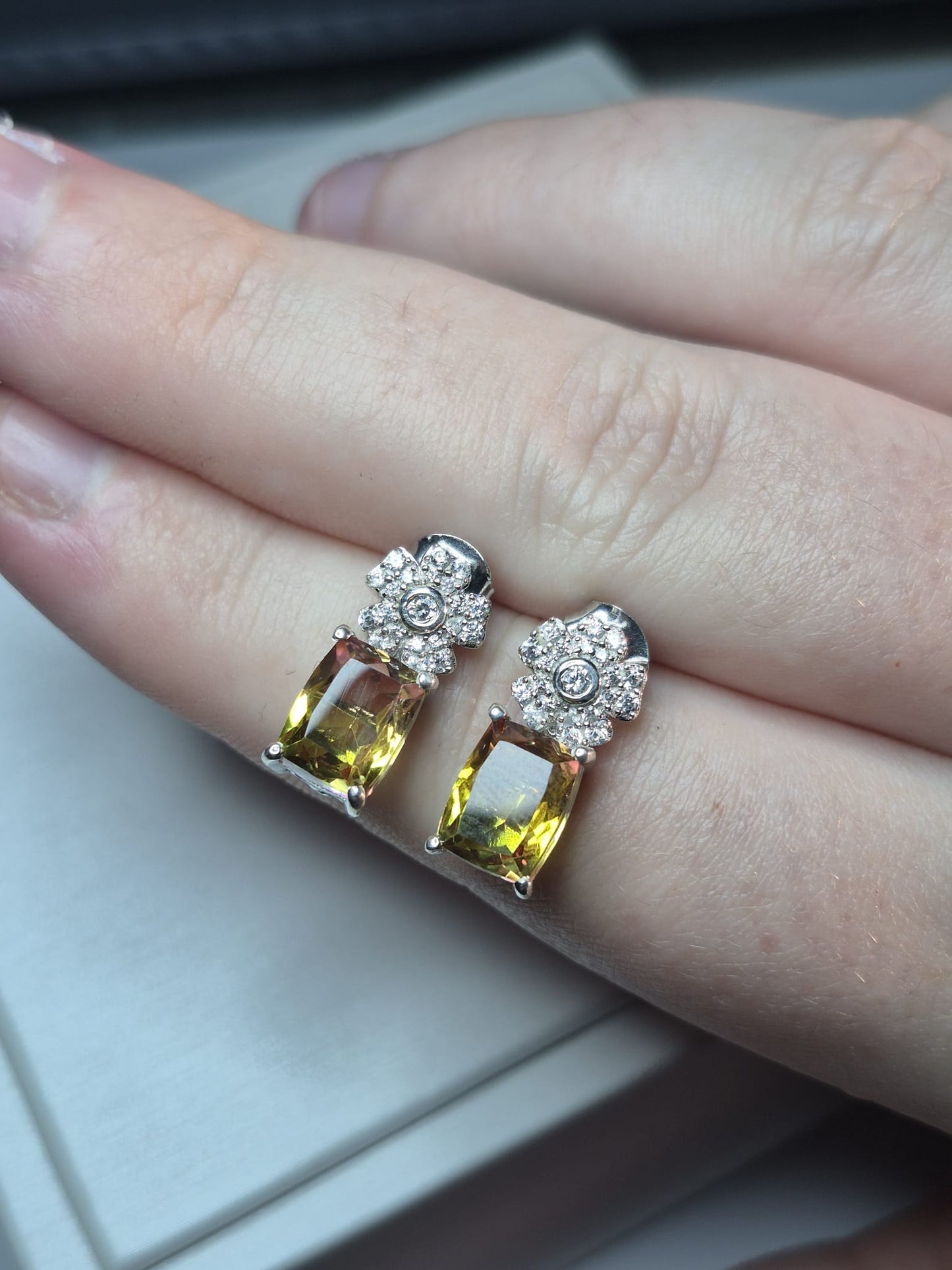 5.41ct Rainbow Genesis Quartz & White Zircon Earrings 925 sterling silver