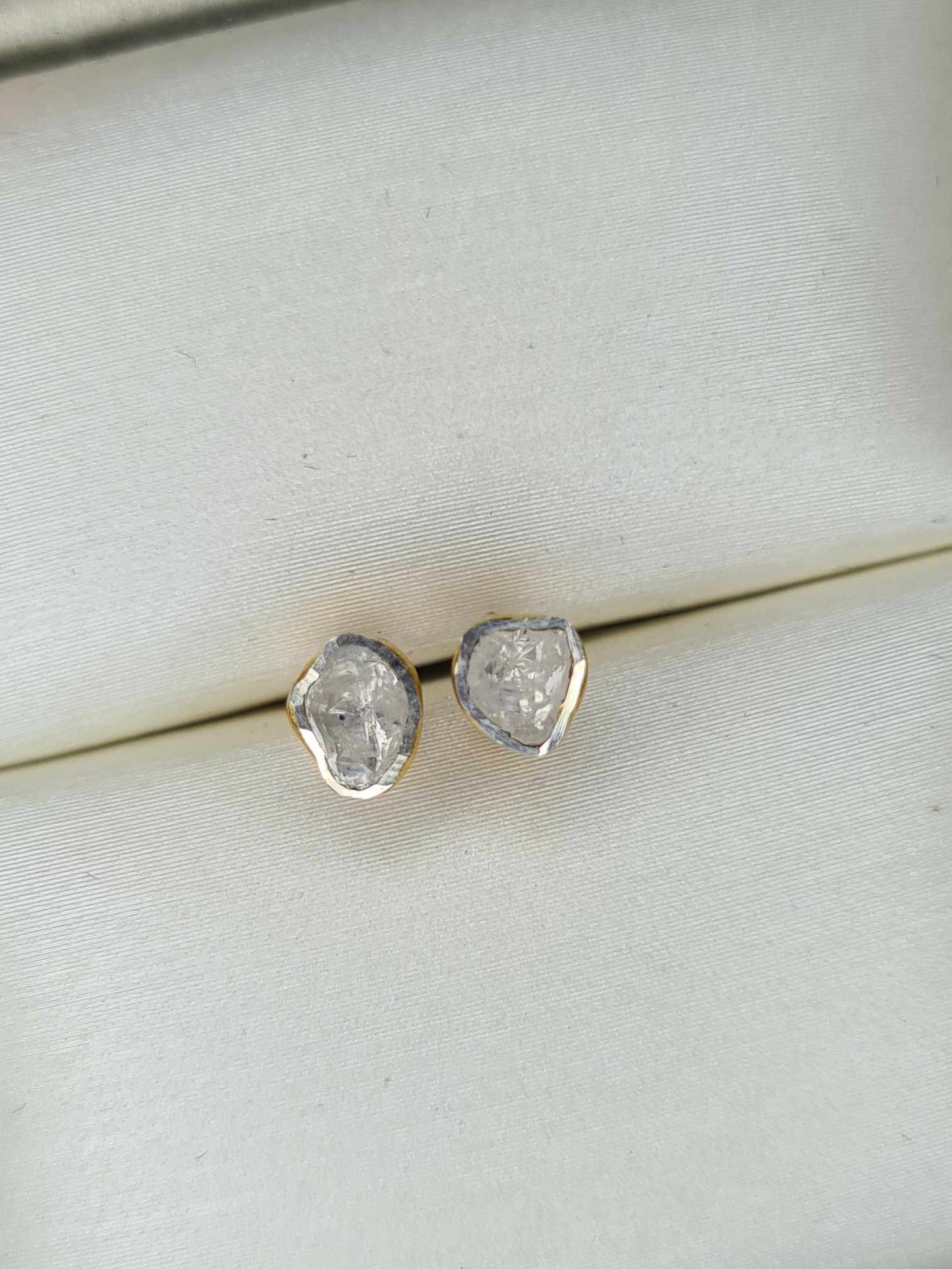 Hand Made Polki Diamond Stud Earrings 18k Gold Overlay 925 Sterling Silver