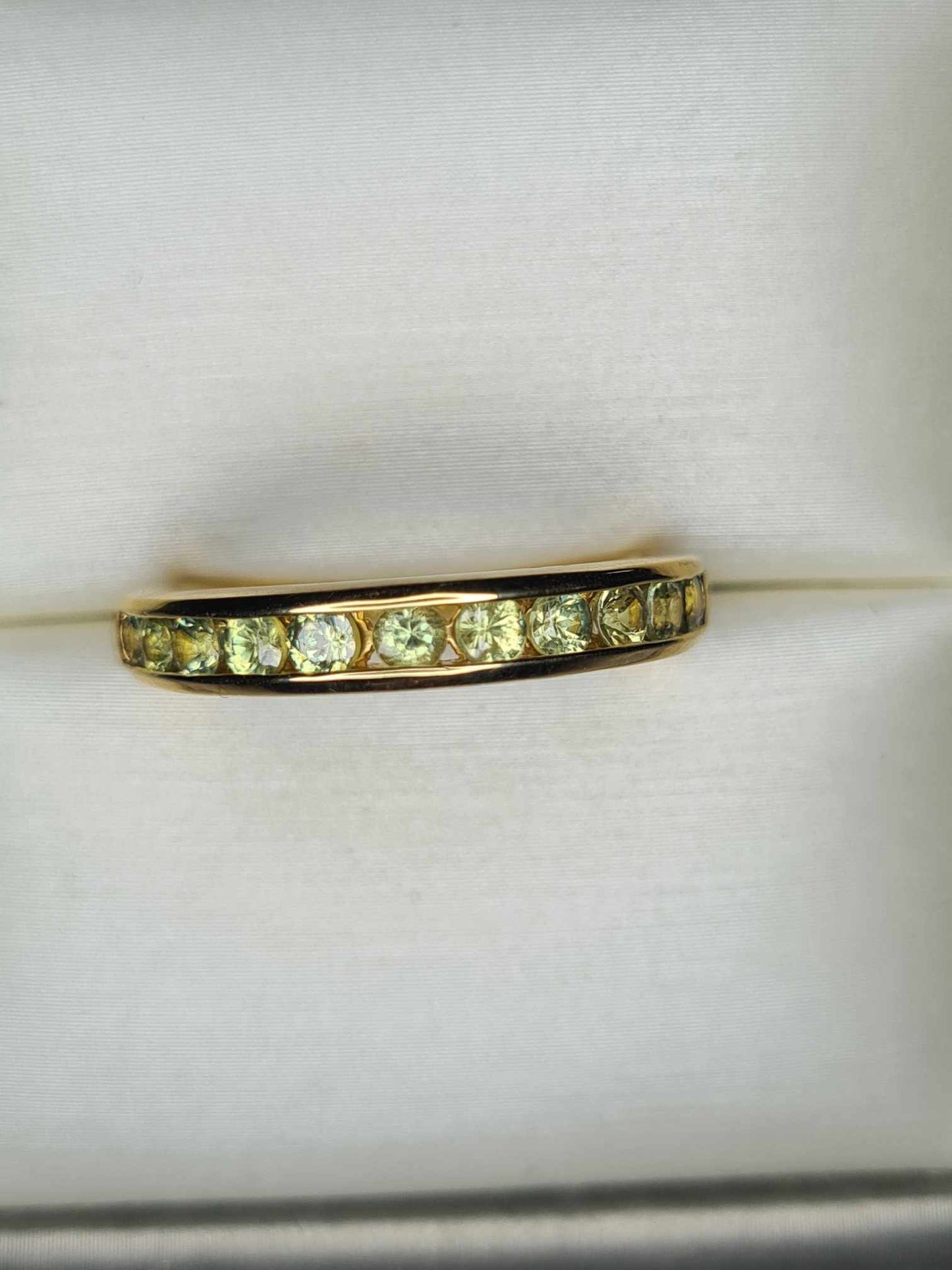 Demantoid Garnet Half Eternity Ring in 14K Gold Overlay 925 Sterling Silver SIZE M