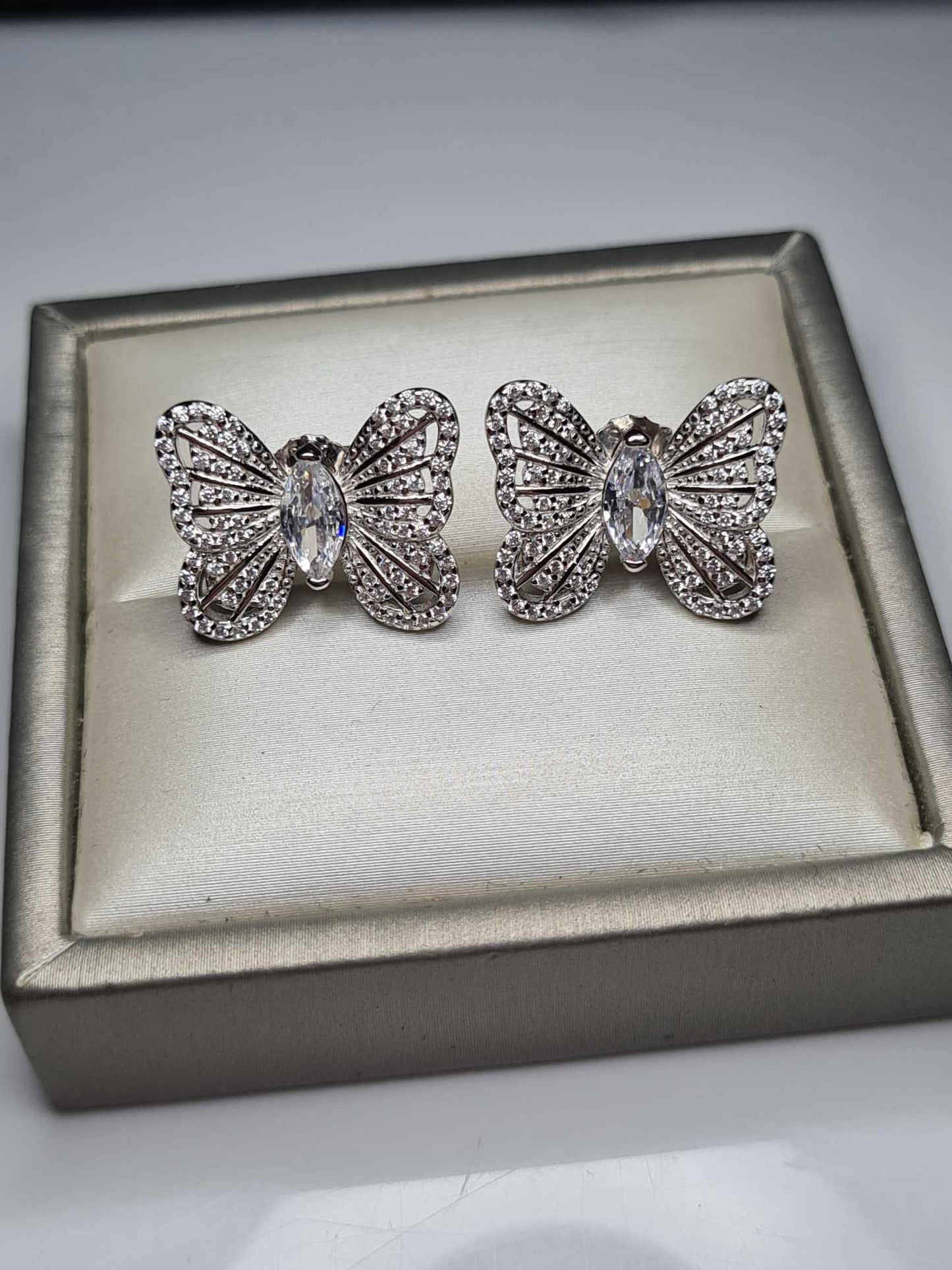 3.110ct Designer Inspired Cubic Zirconia Butterfly Stud Earrings in 925 Sterling Silver Rhodium Overlay