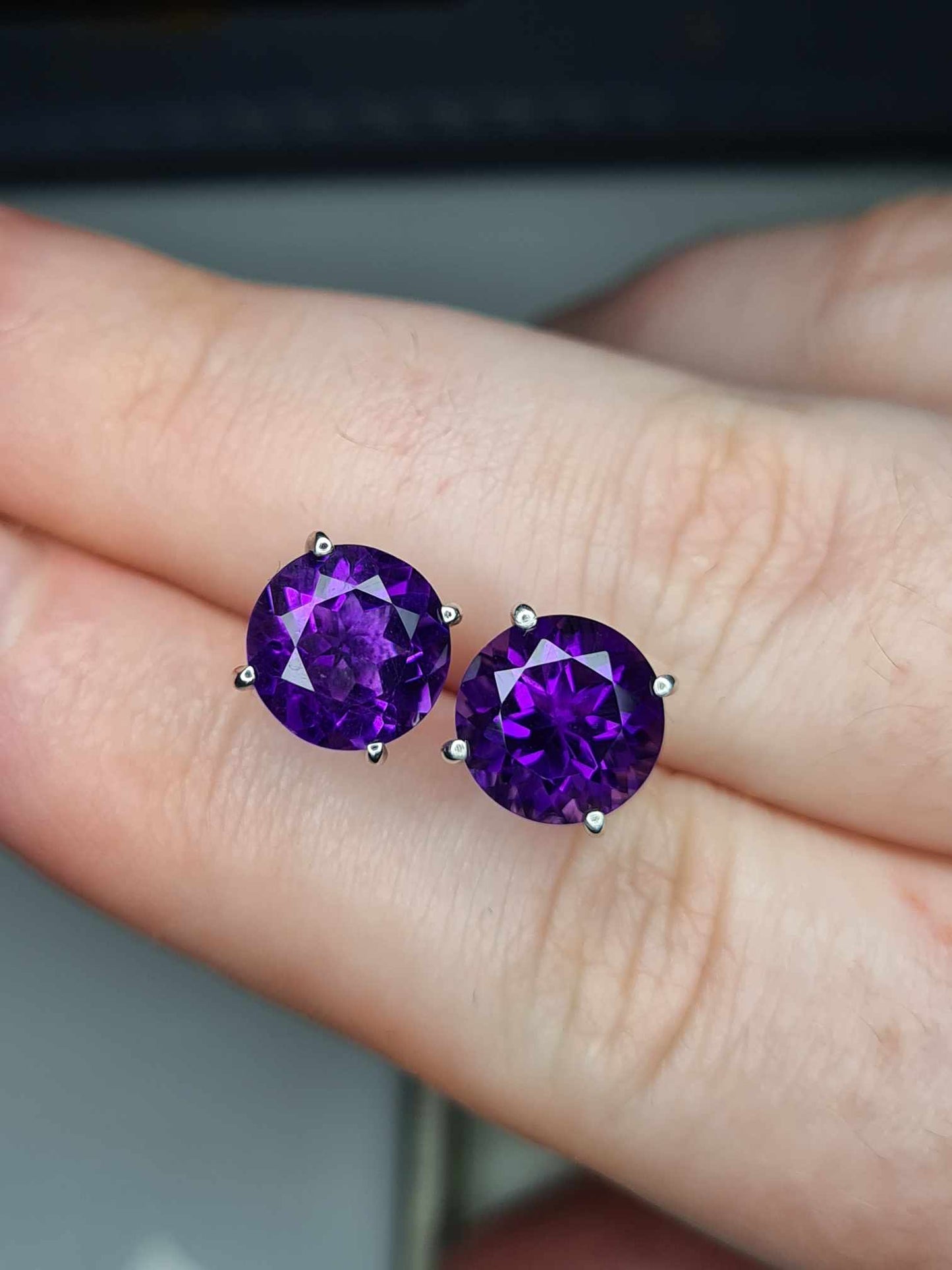 5ct AAA Amethyst Solitaire Earrings in Platinum Overlay 925 Sterling Silver