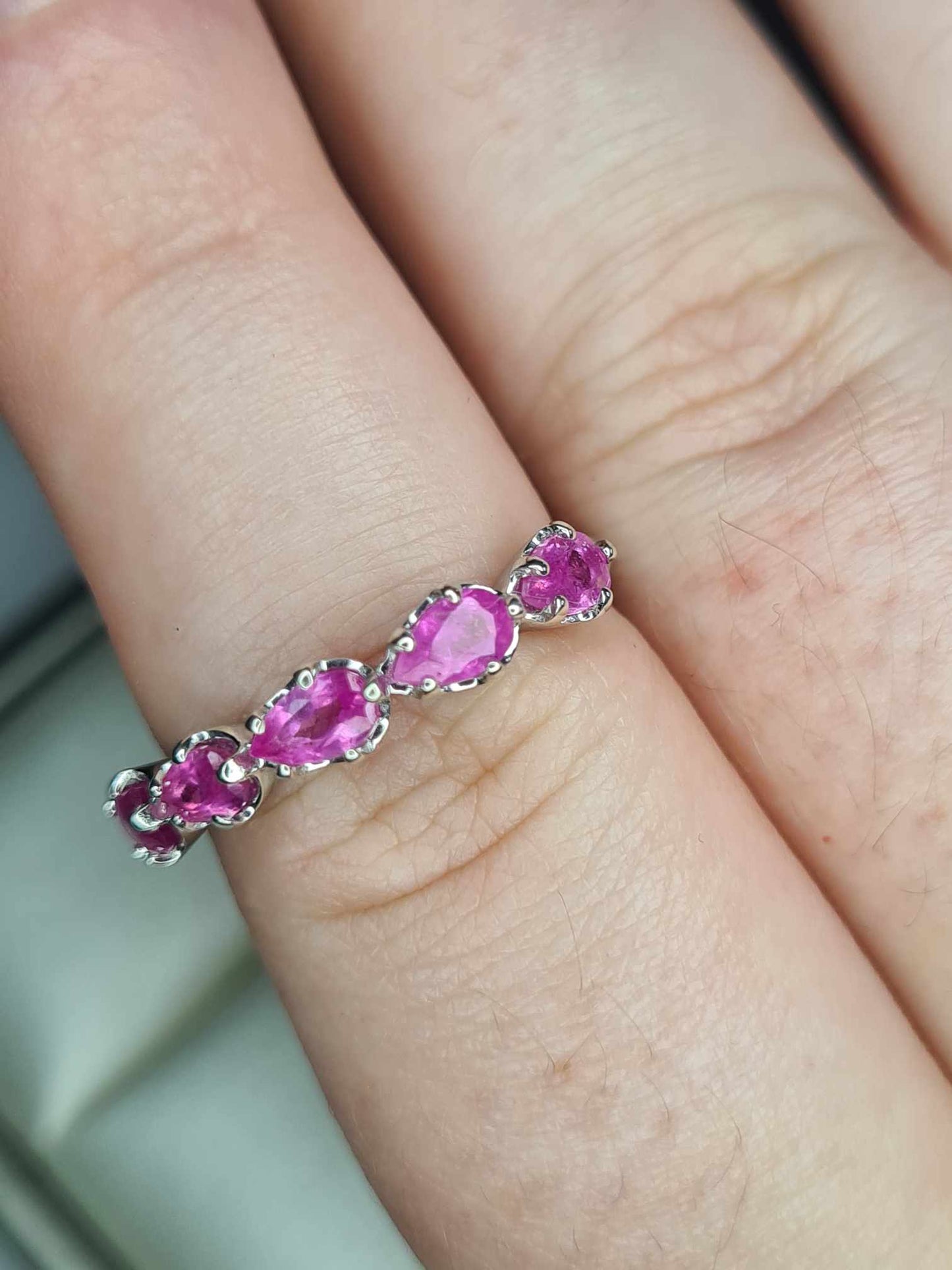 1.54ct Pink Sapphire 5 Stone Ring in Platinum Overlay 925 Sterling Silver