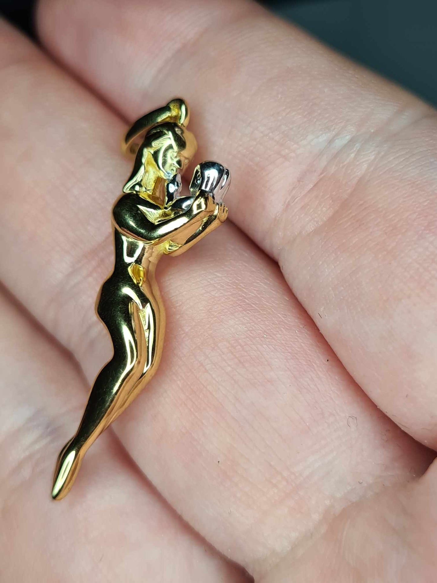 Mother & Child Pendant 18K Gold Overlay 925 Sterling Silver