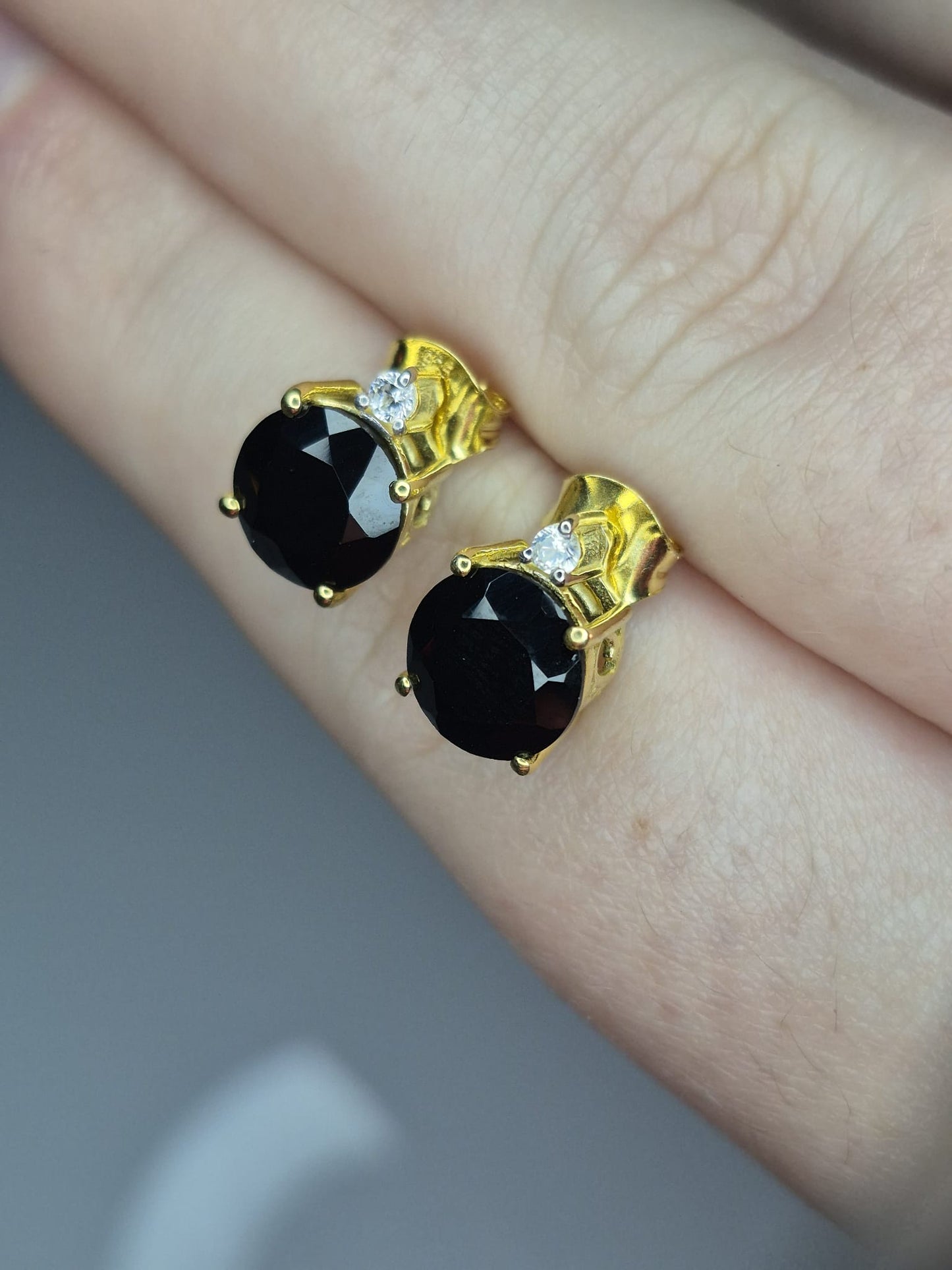 4.65 Ct. Natural Thai Black Spinel & White Zircon Solitaire Stud Earrings 18k Gold 925 Sterling Silver