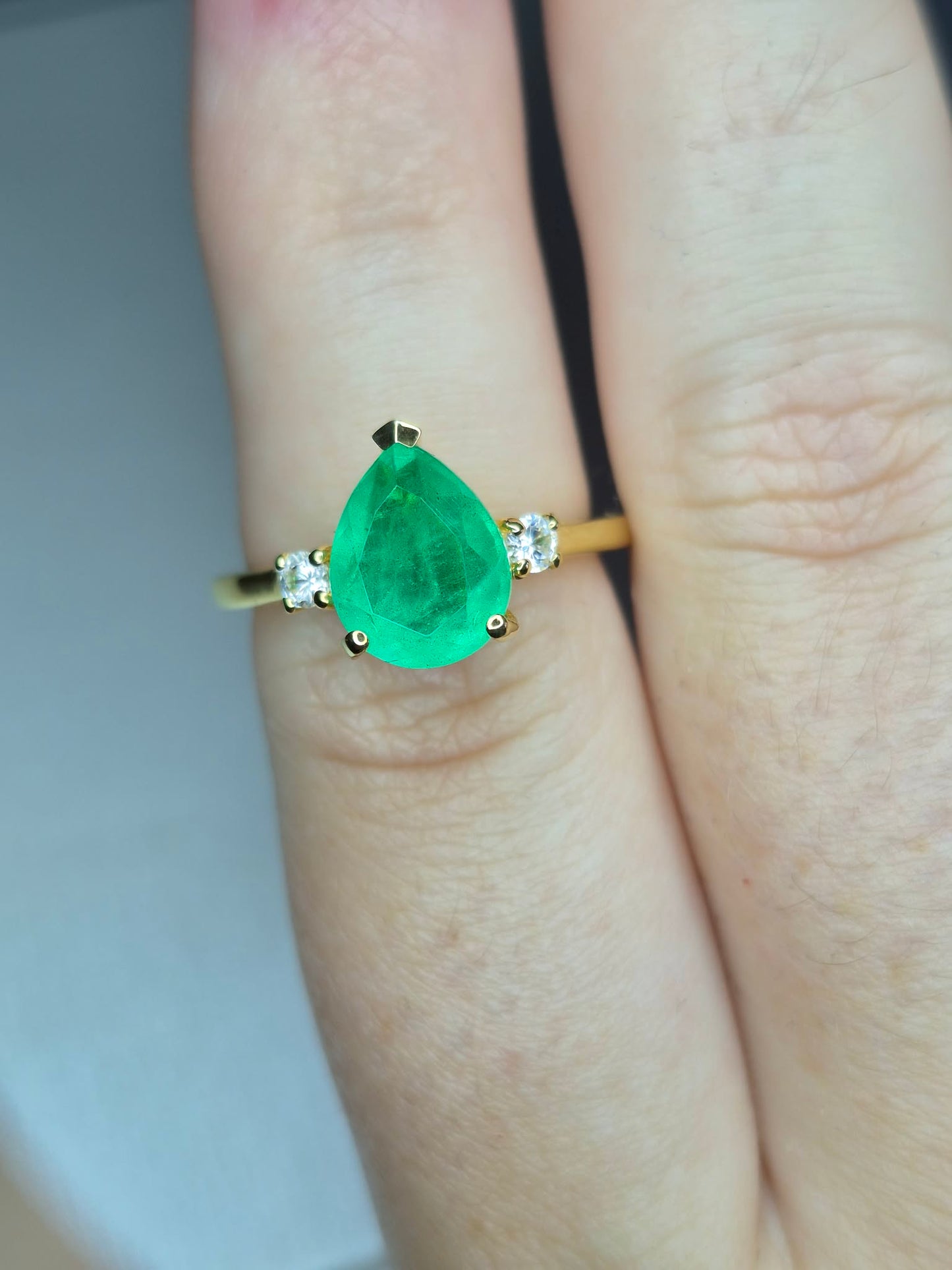 Pear Cut Emeraldine Quartz Ring 925 Sterling Silver With Gold Plating SIZE N