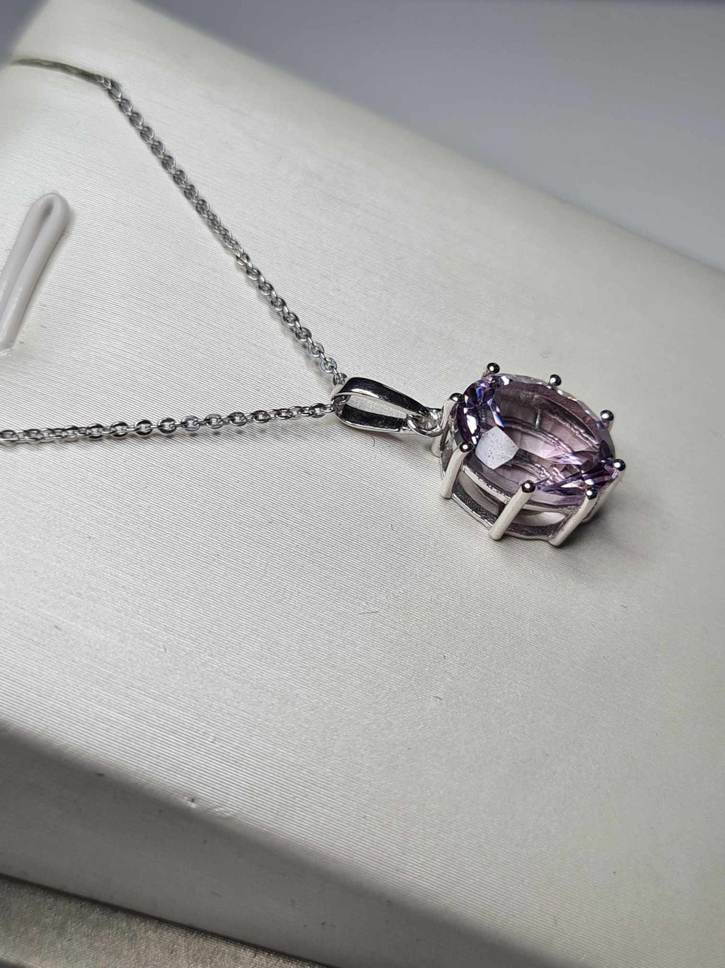 3Ct. Pink Amethyst Solitaire Necklace 925 Sterling Silver