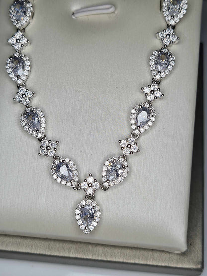 13.25ct Cubic Zirconia Necklace 925 Sterling Silver With Rhodium Overlay