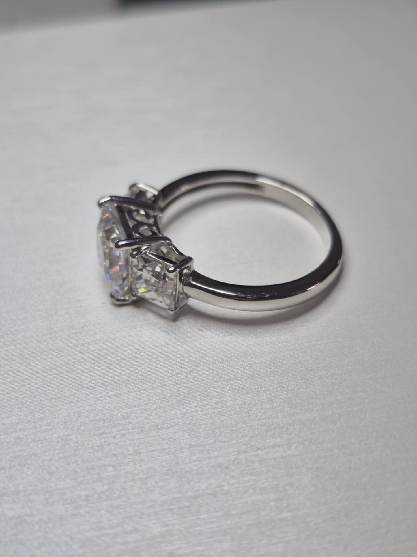 5.56ct Swarovski Zirconia Trilogy Ring in Rhodium Overlay 925 Sterling Silver