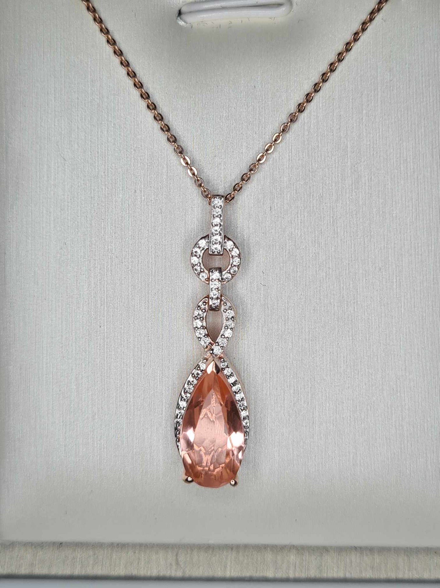 3.40ct Morganite Quartz and Natural Zircon Necklace in 18K Rose Gold Overlay 925 Sterling Silver